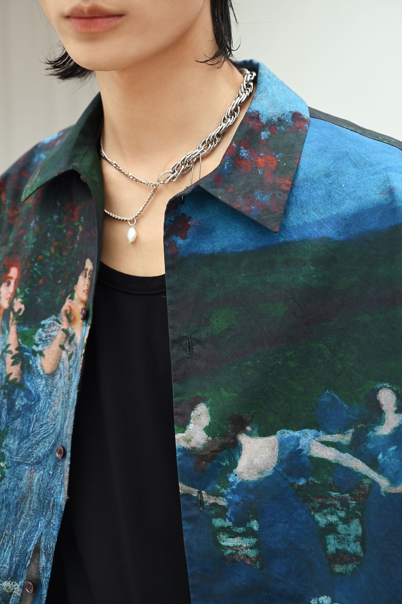 TUIMU Oil Painting Full-Print Padded-Shoulder Shirt, premium urban and streetwear designers apparel on PROJECTISR.com, TUIMU