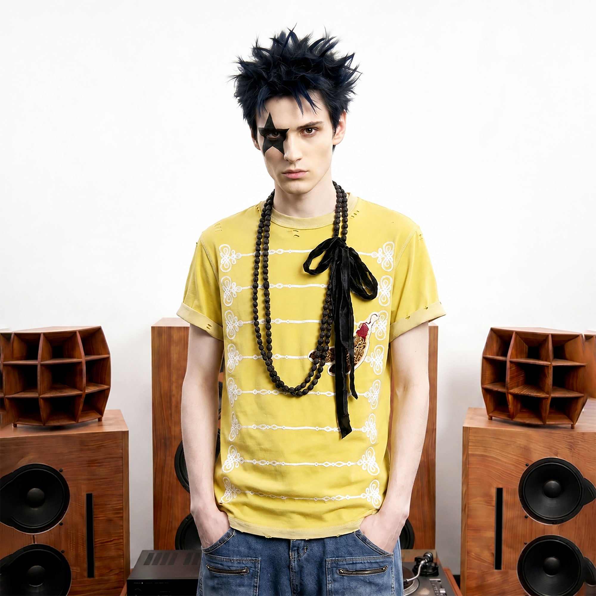 NOTHINGNESS WORLD Distressed Military Braid Graphic T-Shirt