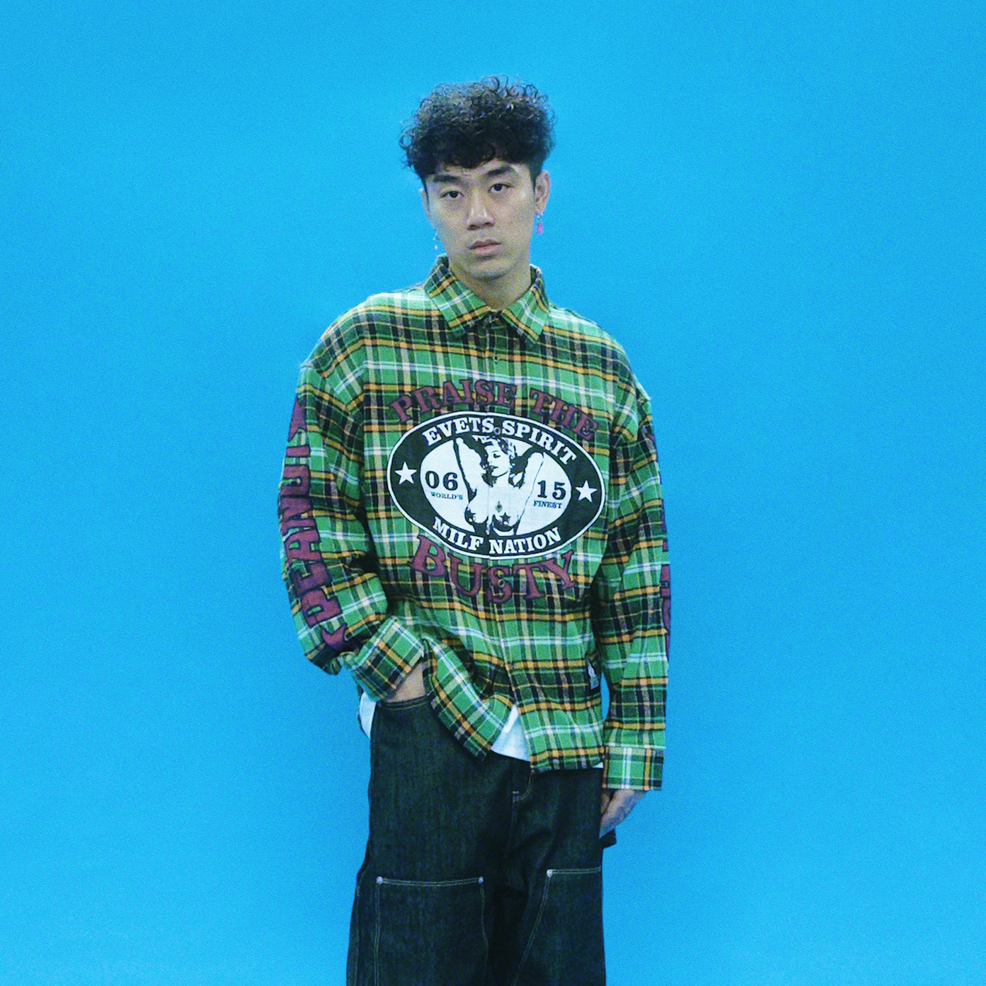 EVETS Colorblock Plaid Graphic Shirt, premium urban and streetwear designers apparel on PROJECTISR.com, EVETS