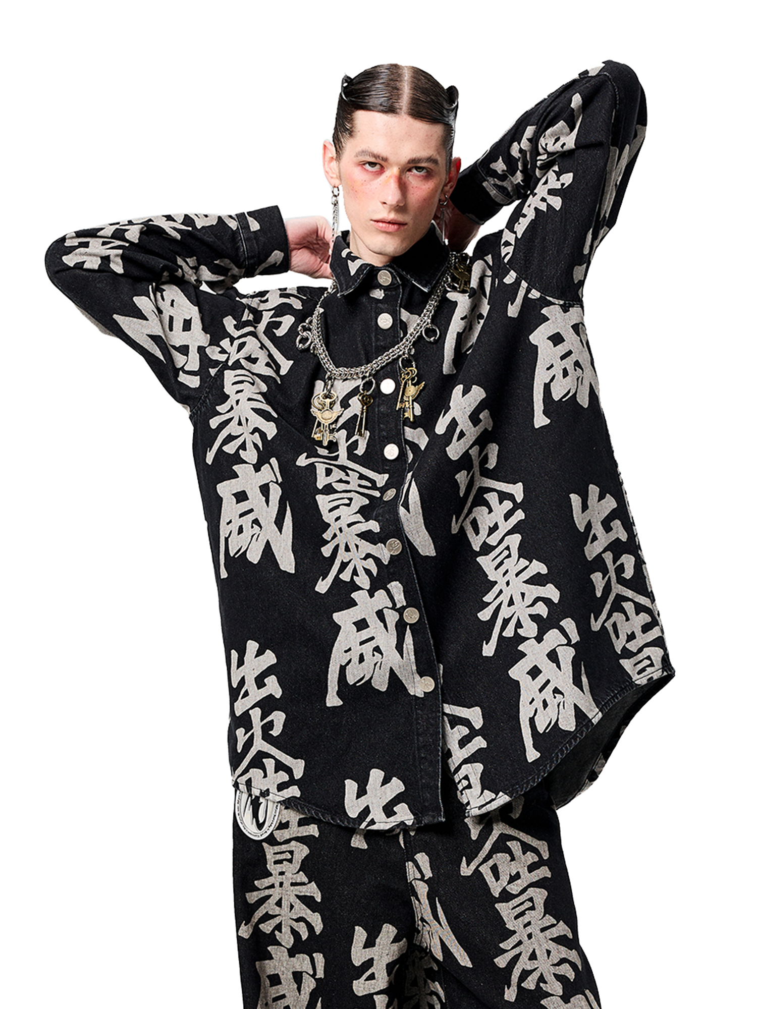 ERISSTOFF Washed Full-Print Oversized Denim Shirt