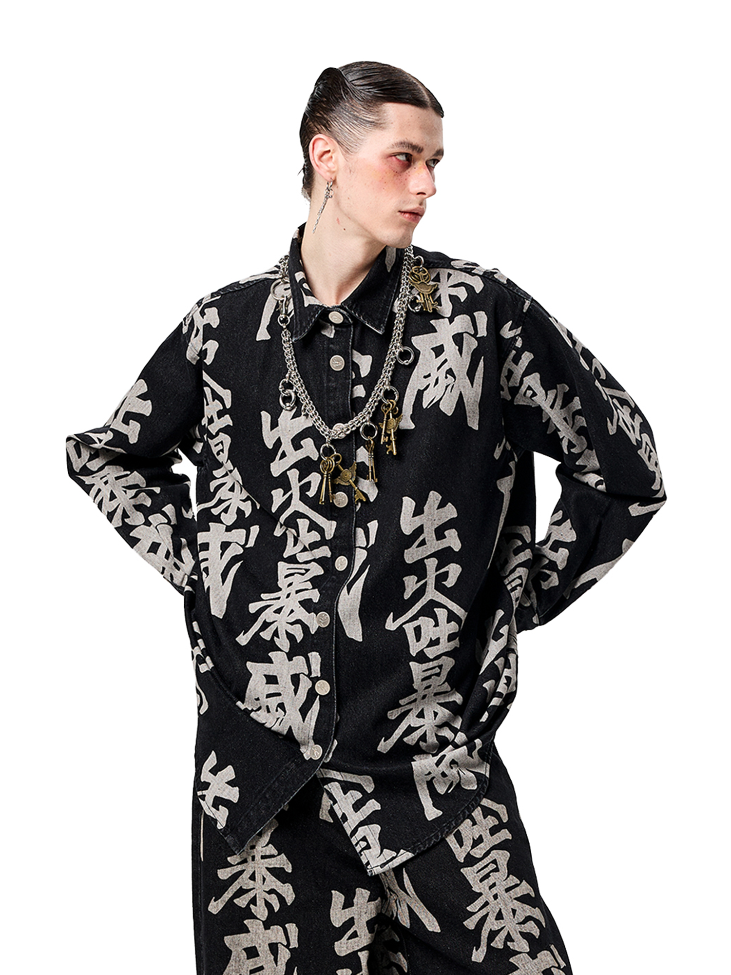 ERISSTOFF Washed Full-Print Oversized Denim Shirt