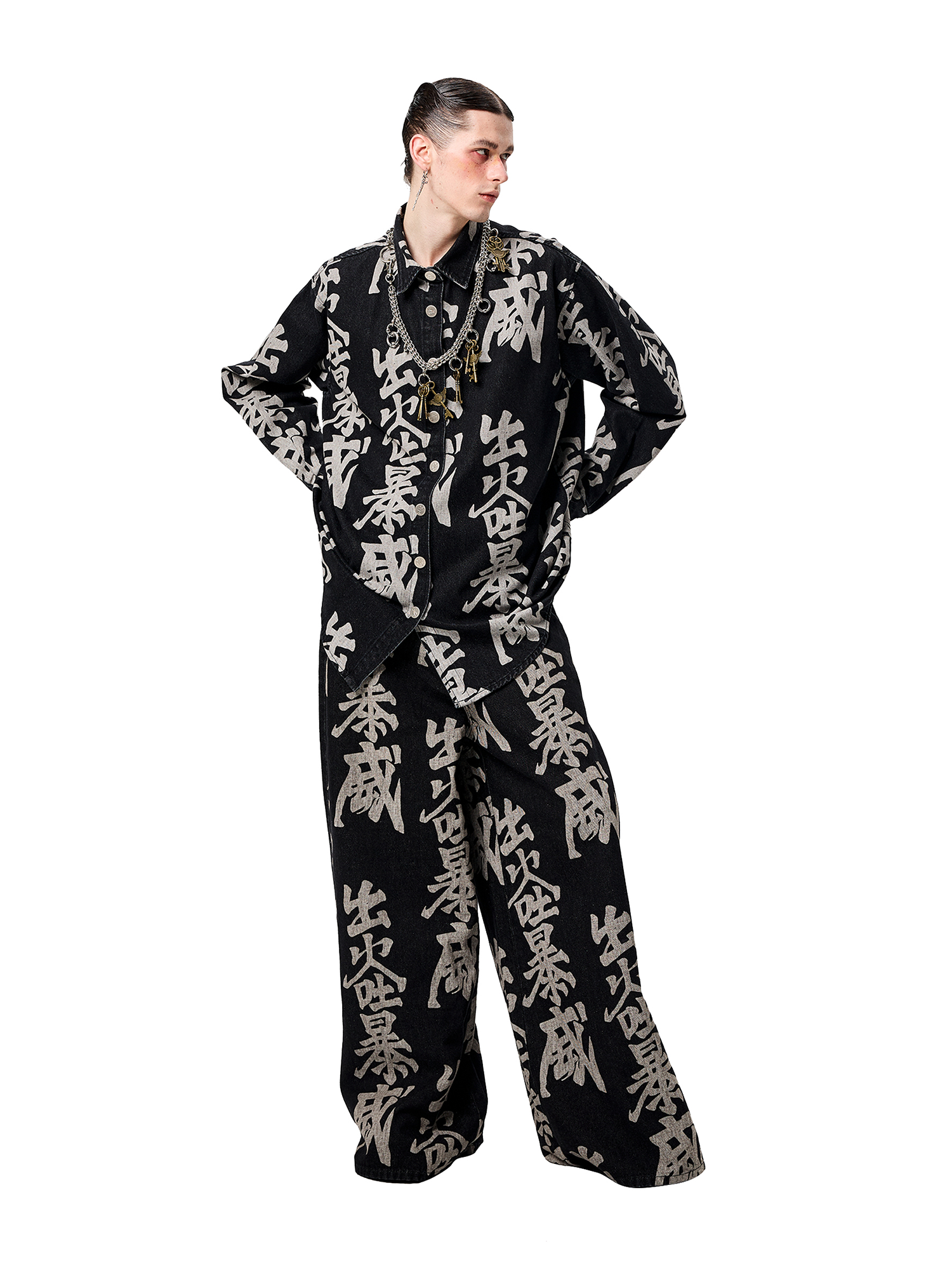 ERISSTOFF Washed Full-Print Wide-Leg Jeans