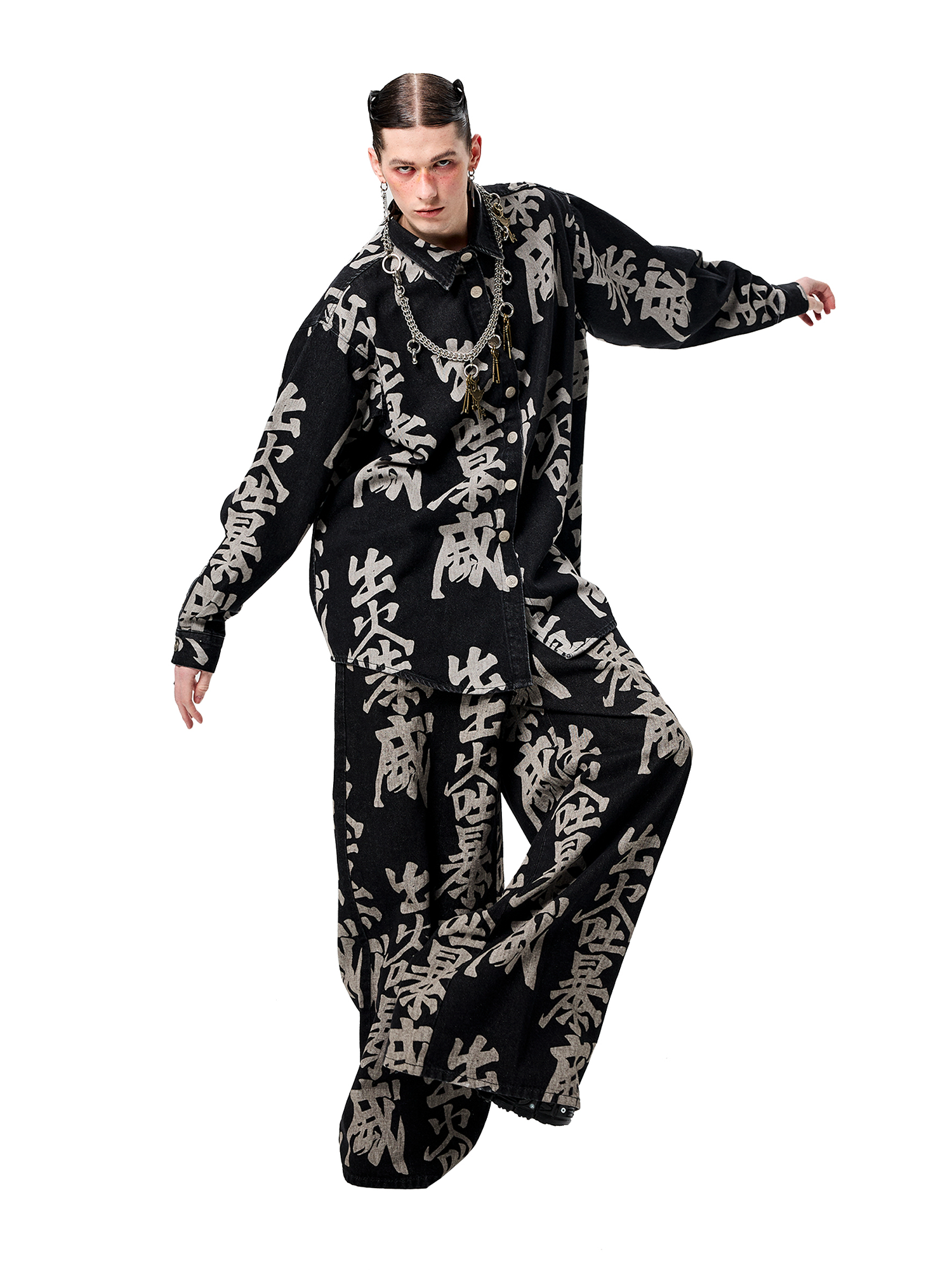 ERISSTOFF Washed Full-Print Oversized Denim Shirt