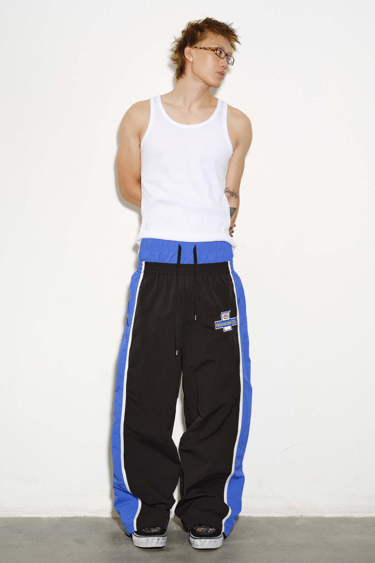NOVACAM Retro Contrast Double-Waist Nylon Cargo Pants