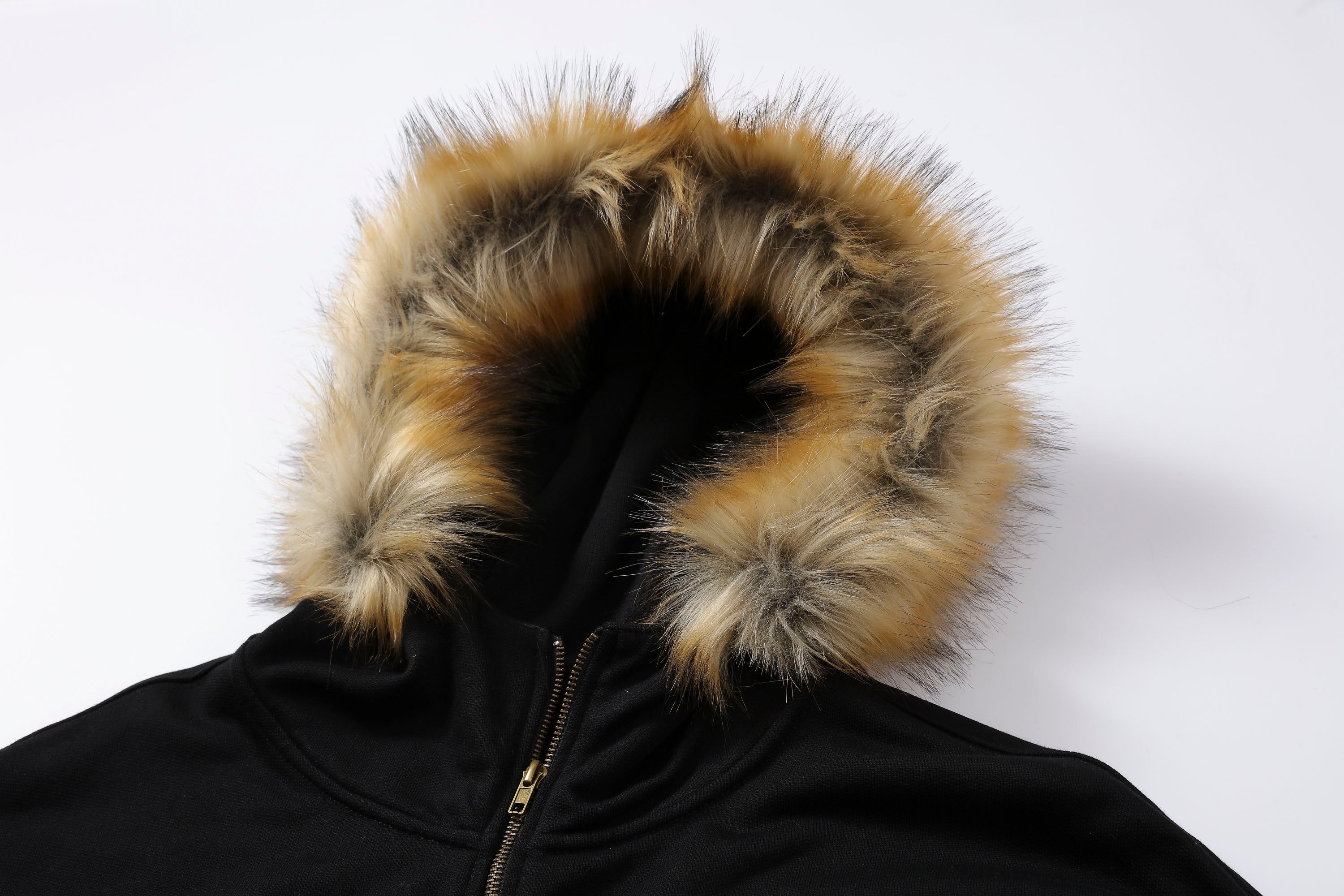 MAKEMORE Faux Fur Trim Pearl Patch Hooded Jacket