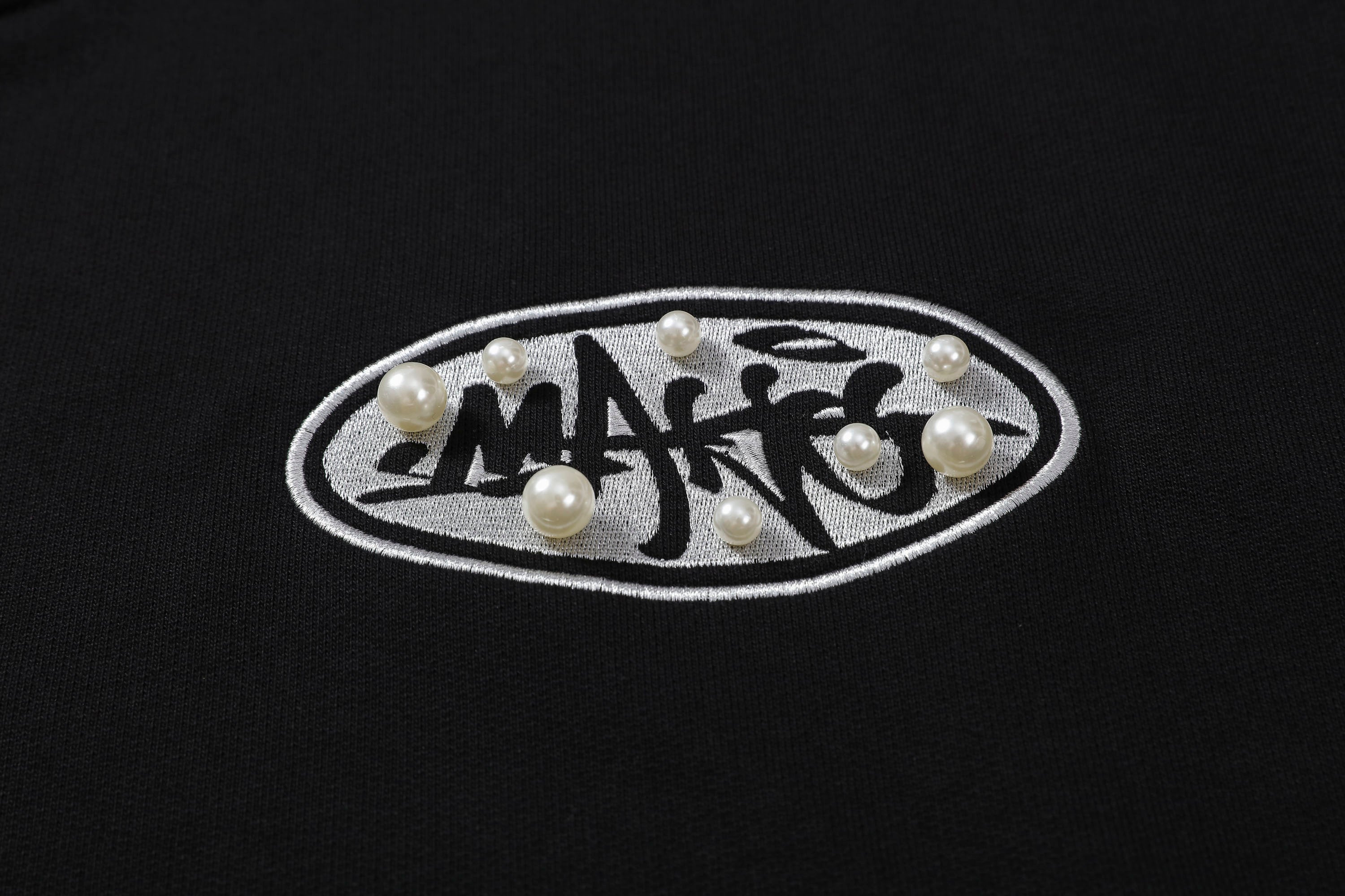 MAKEMORE Faux Fur Trim Pearl Patch Hooded Jacket