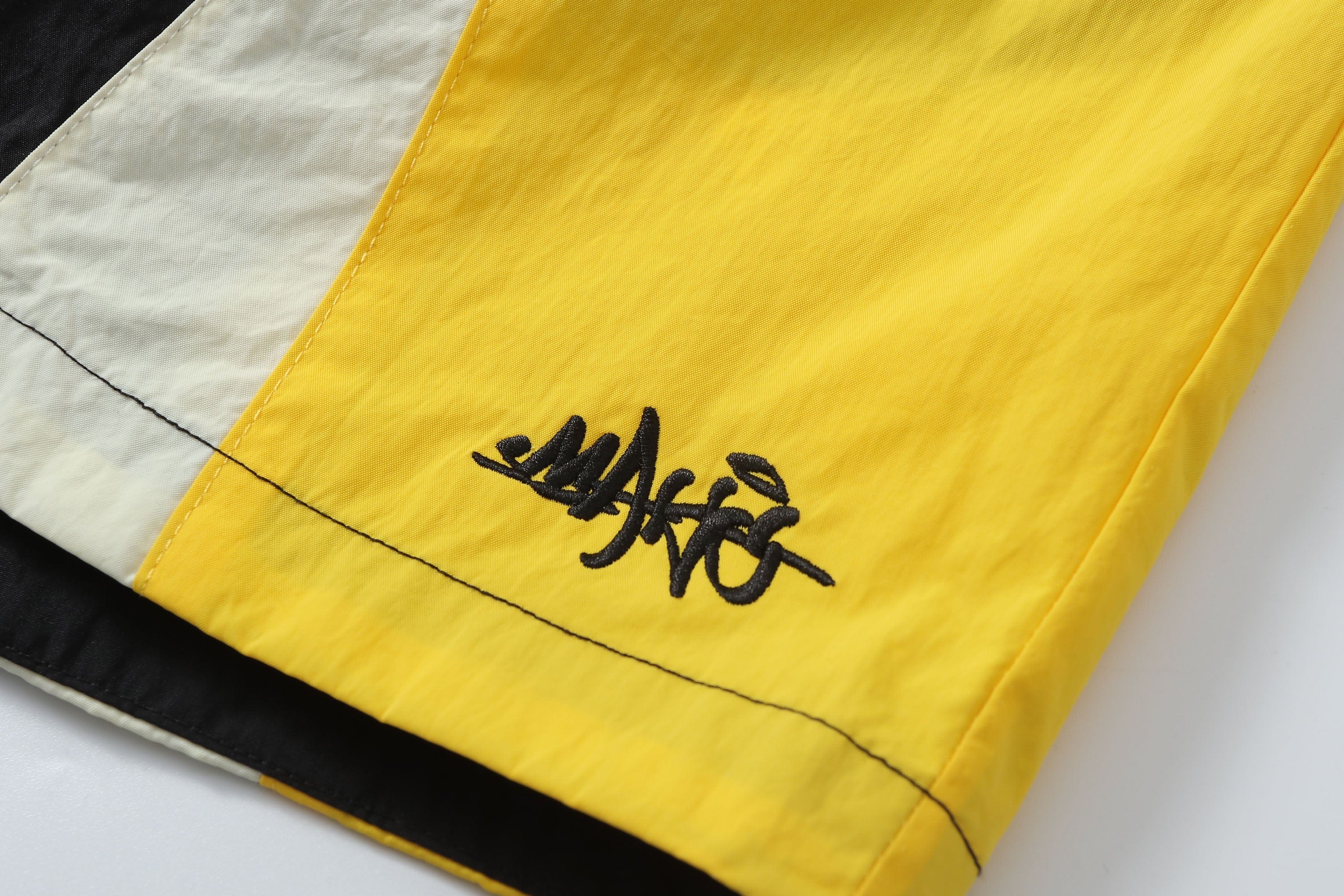 MAKEMORE Retro Contrast Panel Embroidery Drawstring Shorts, premium urban and streetwear designers apparel on PROJECTISR.com, MAKEMORE