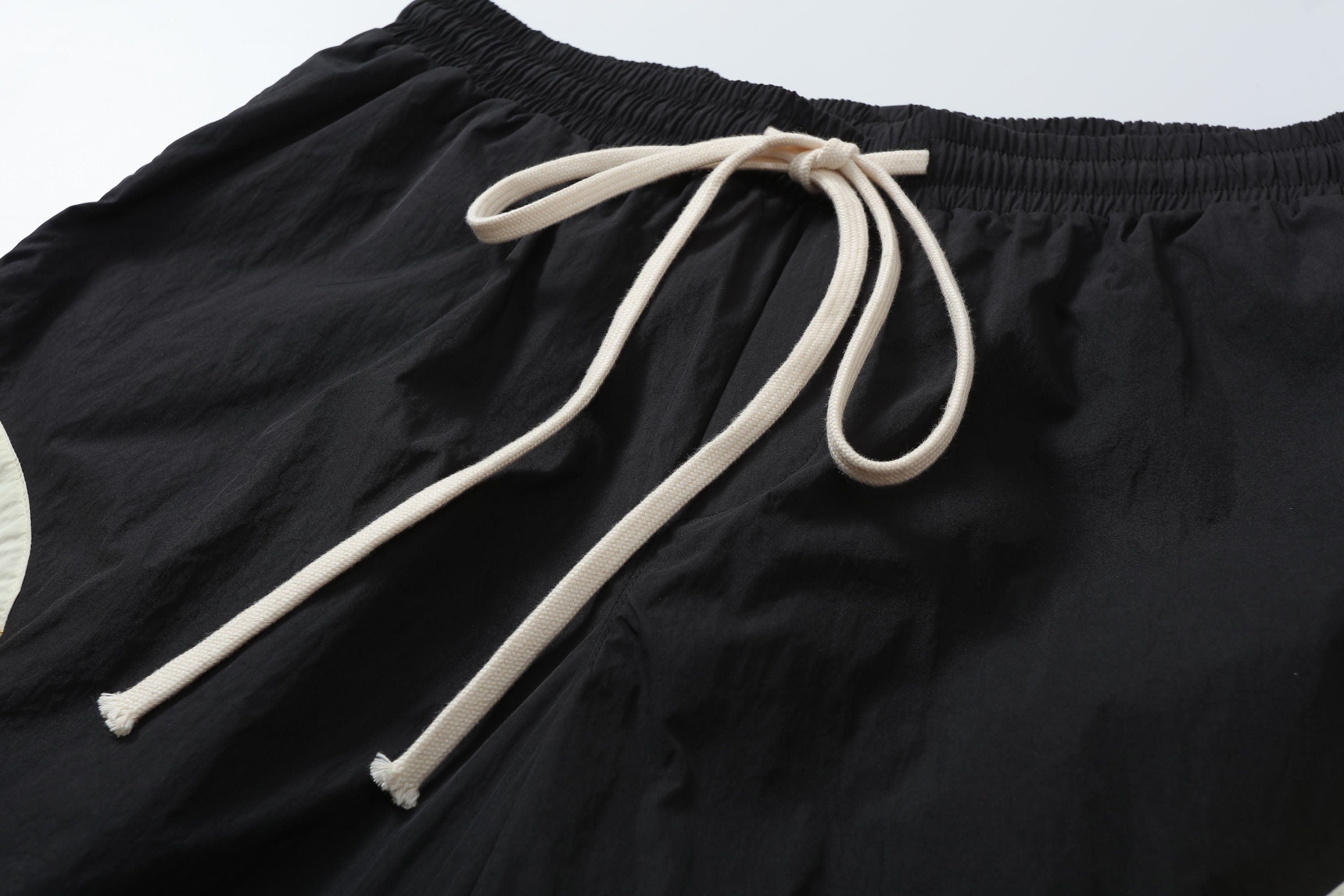 MAKEMORE Retro Contrast Panel Embroidery Drawstring Shorts, premium urban and streetwear designers apparel on PROJECTISR.com, MAKEMORE