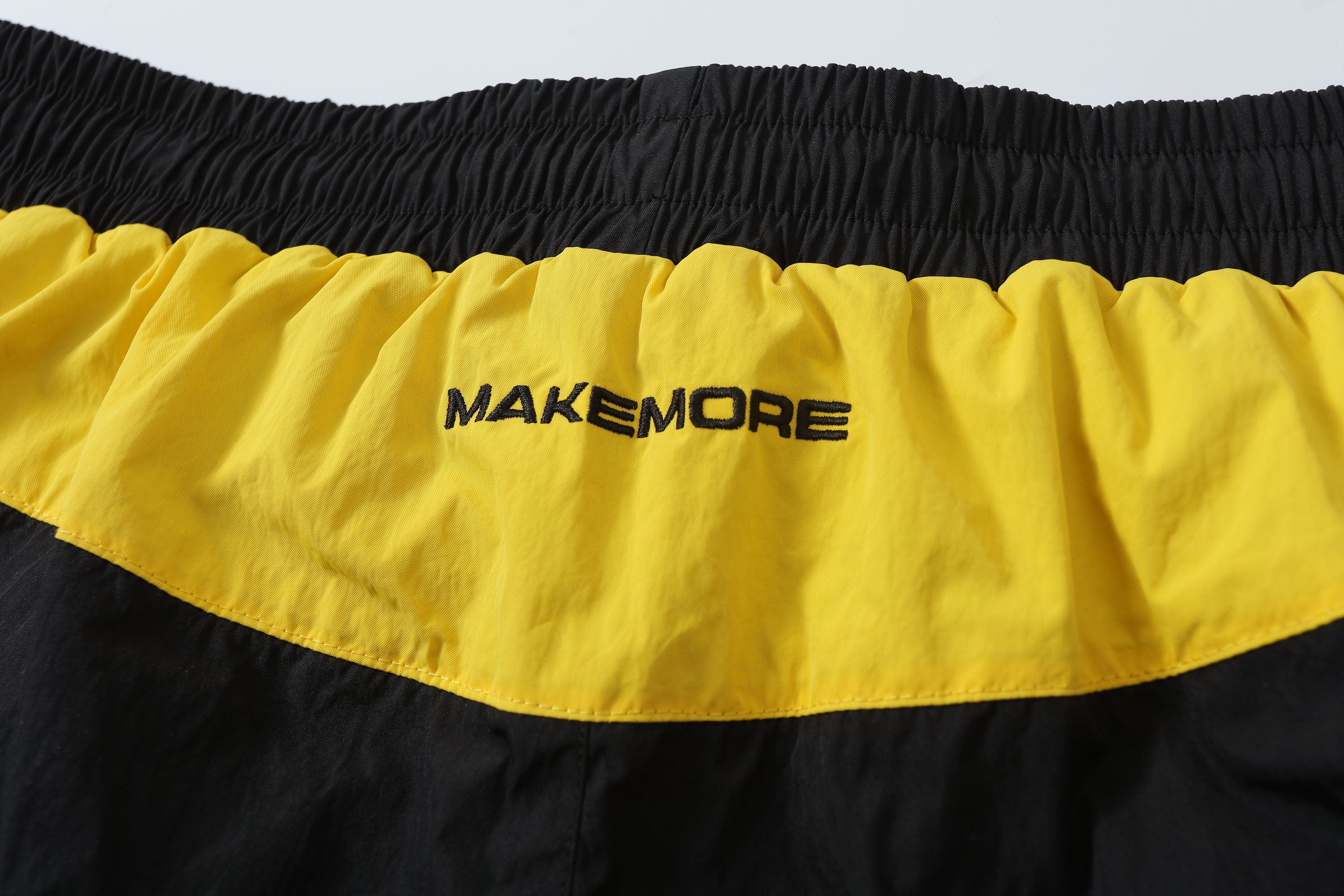 MAKEMORE Retro Contrast Panel Embroidery Drawstring Shorts, premium urban and streetwear designers apparel on PROJECTISR.com, MAKEMORE
