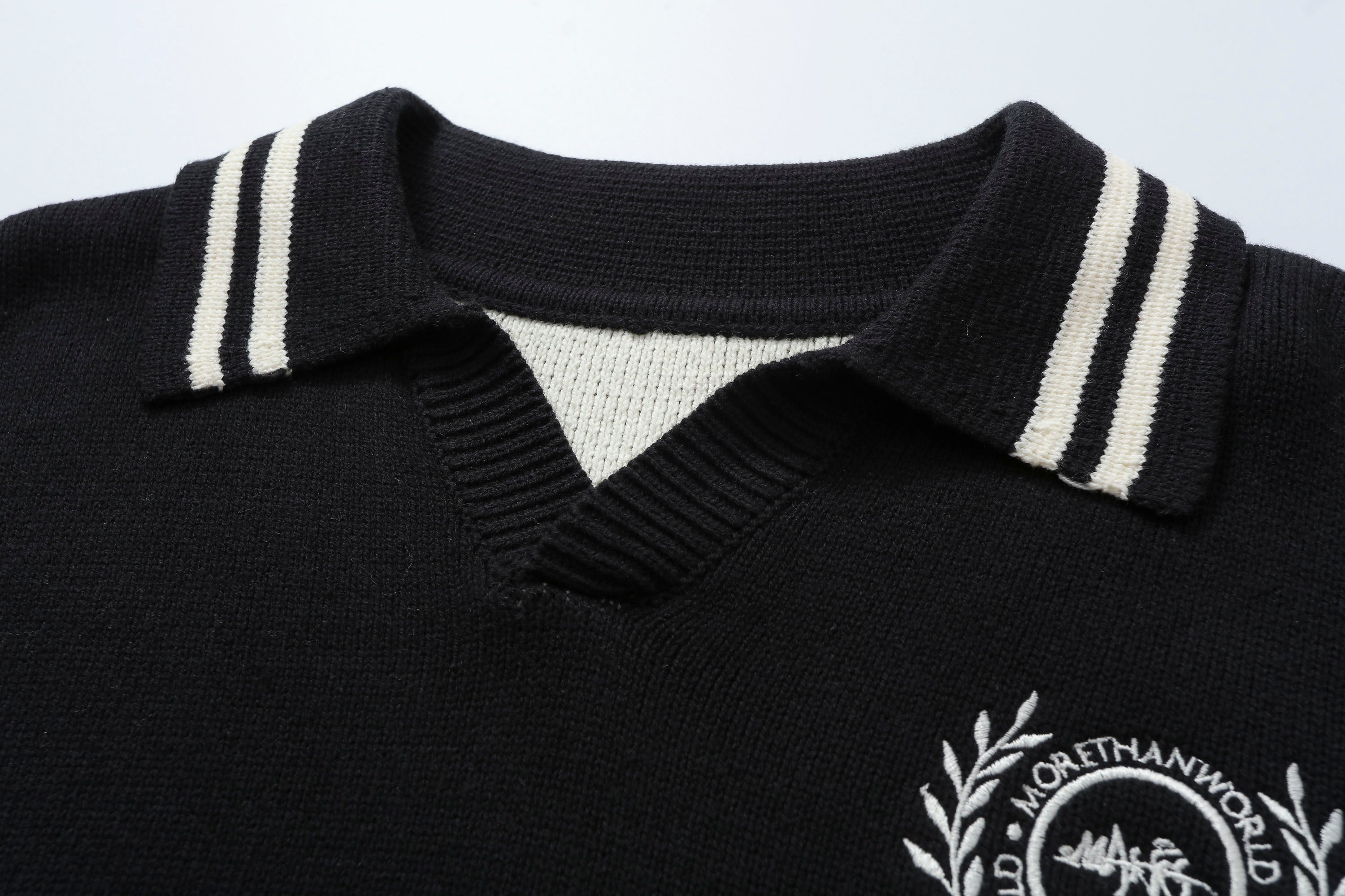 MAKEMORE Varsity Polo Collar Embroidered Badge Sweater