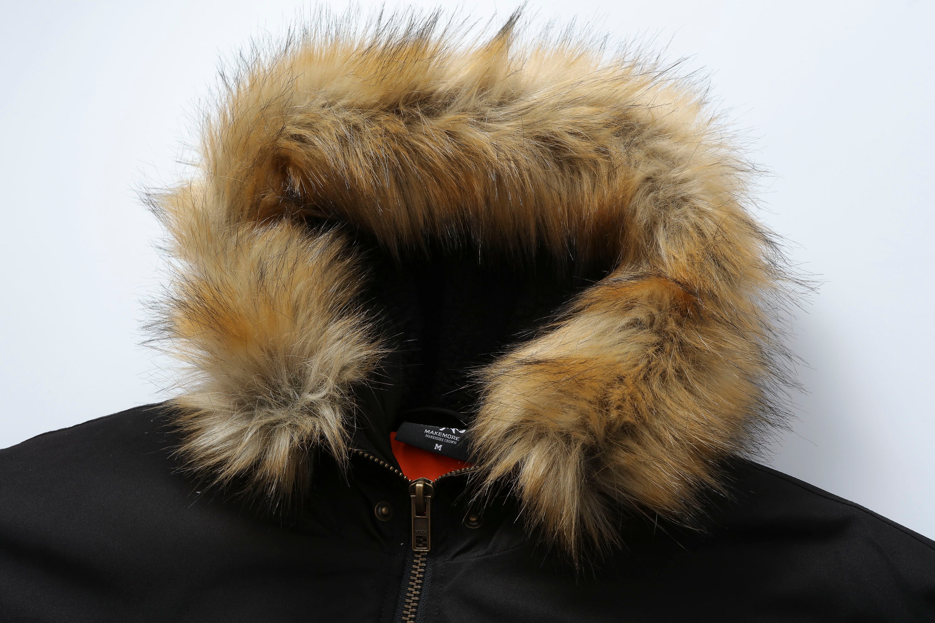 MAKEMORE Detachable Faux Fur Trim Satin Bomber Jacket