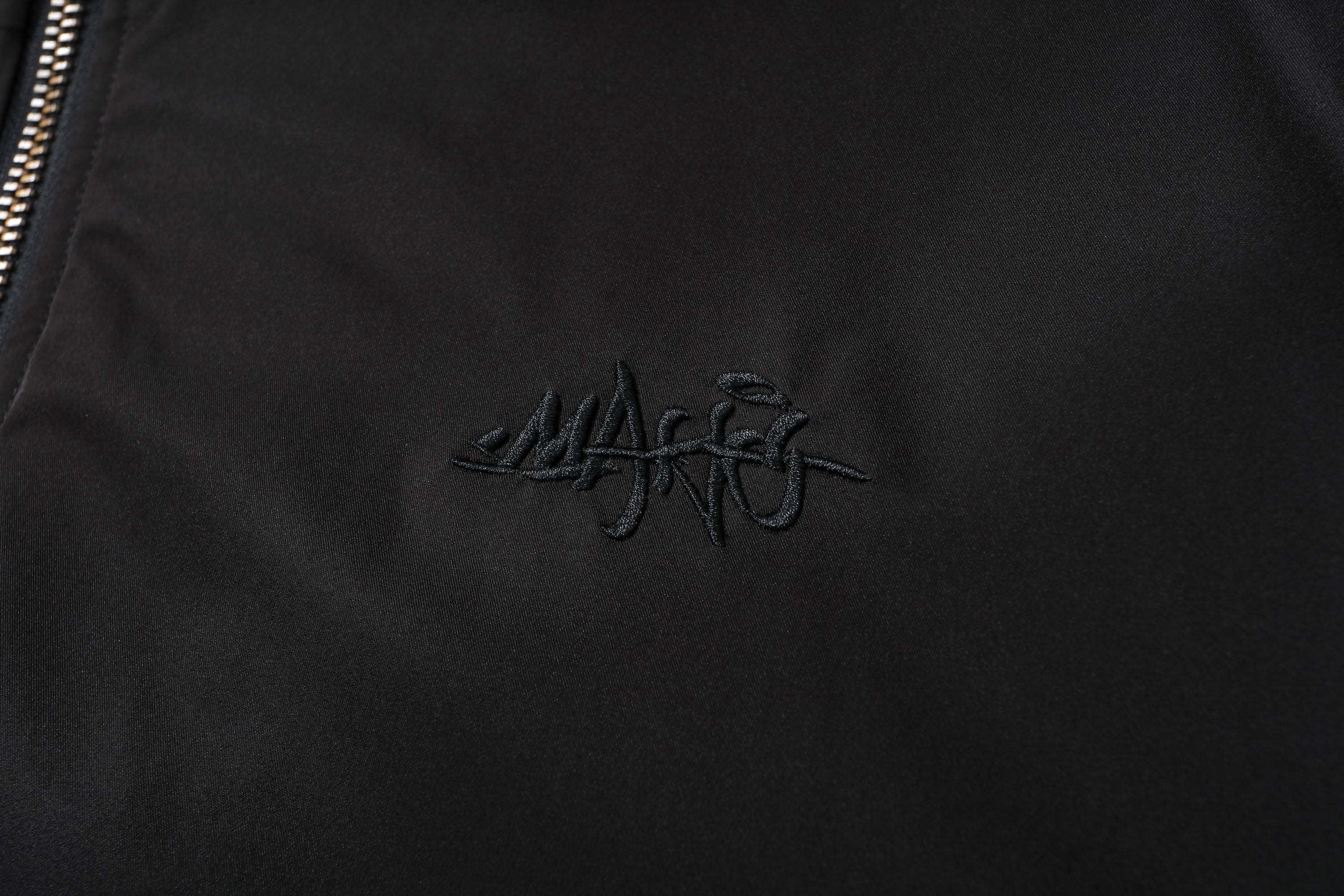 MAKEMORE Detachable Faux Fur Trim Satin Bomber Jacket