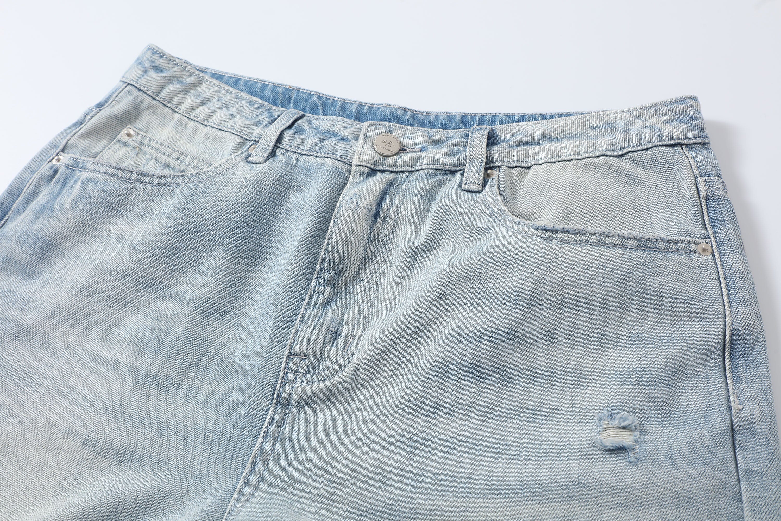 MAKEMORE Retro Washed Stripe Pleated Knees Jeans, premium urban and streetwear designers apparel on PROJECTISR.com, MAKEMORE