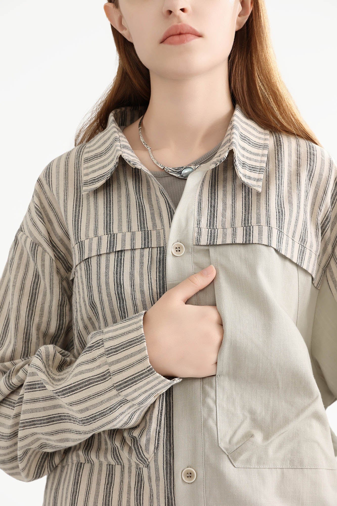 ERROR CODE ROBOT Paneled Striped Spliced Shirt, premium urban and streetwear designers apparel on PROJECTISR.com, ERROR CODE ROBOT