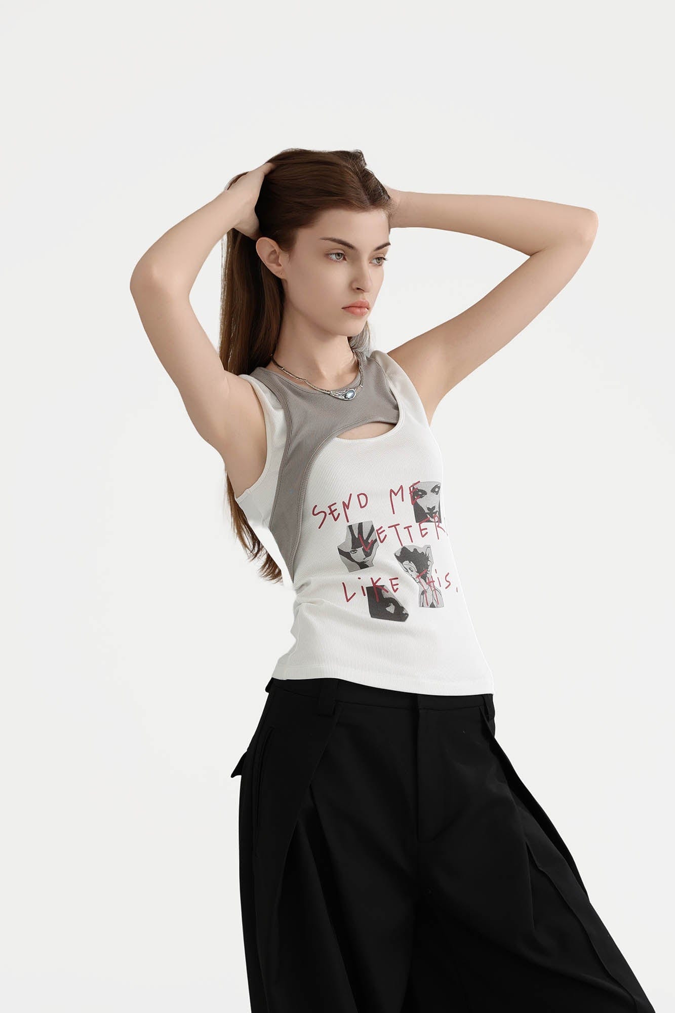 ERROR CODE ROBOT Sketch Collage Asymmetrical Layered Tank Top, premium urban and streetwear designers apparel on PROJECTISR.com, ERROR CODE ROBOT