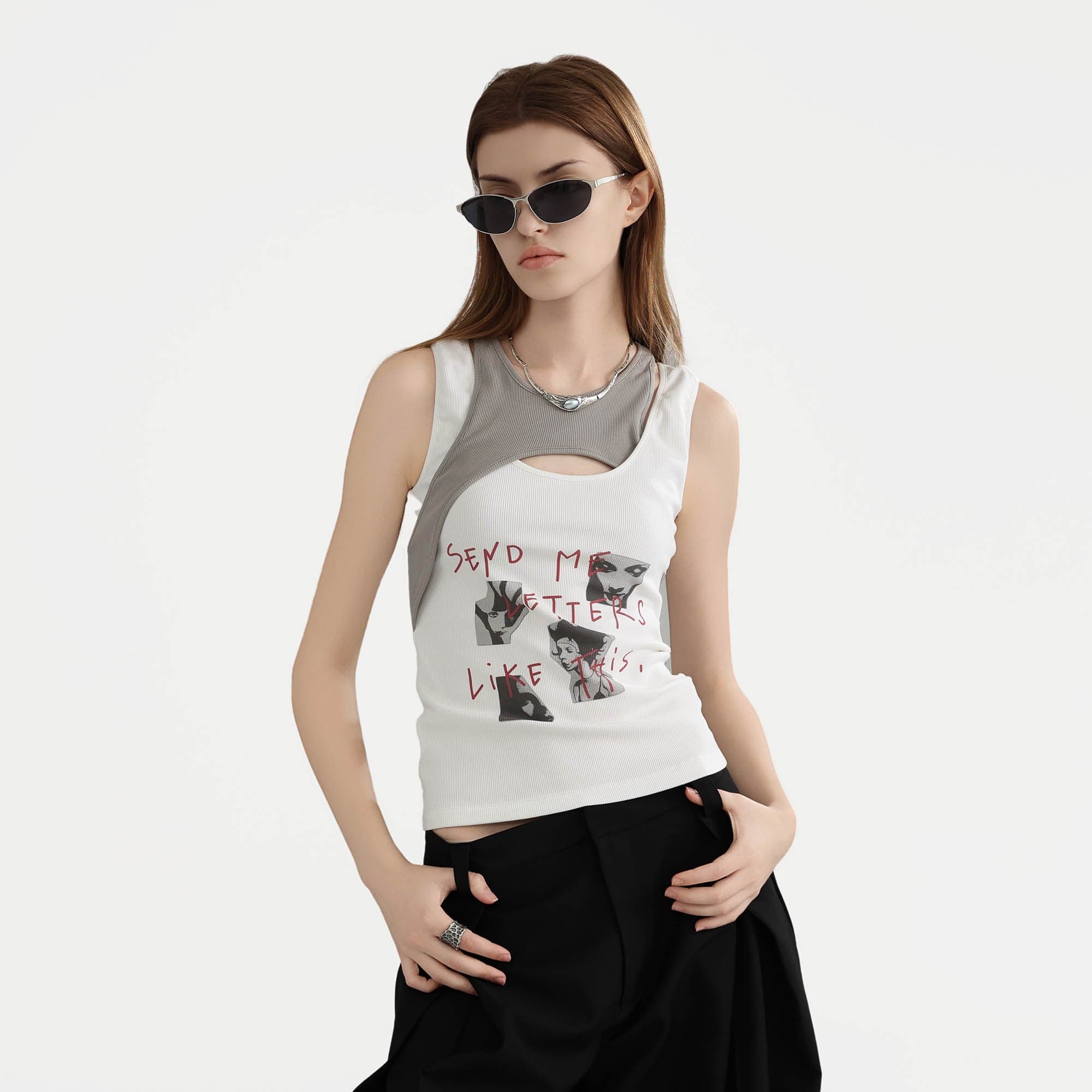 ERROR CODE ROBOT Sketch Collage Asymmetrical Layered Tank Top, premium urban and streetwear designers apparel on PROJECTISR.com, ERROR CODE ROBOT
