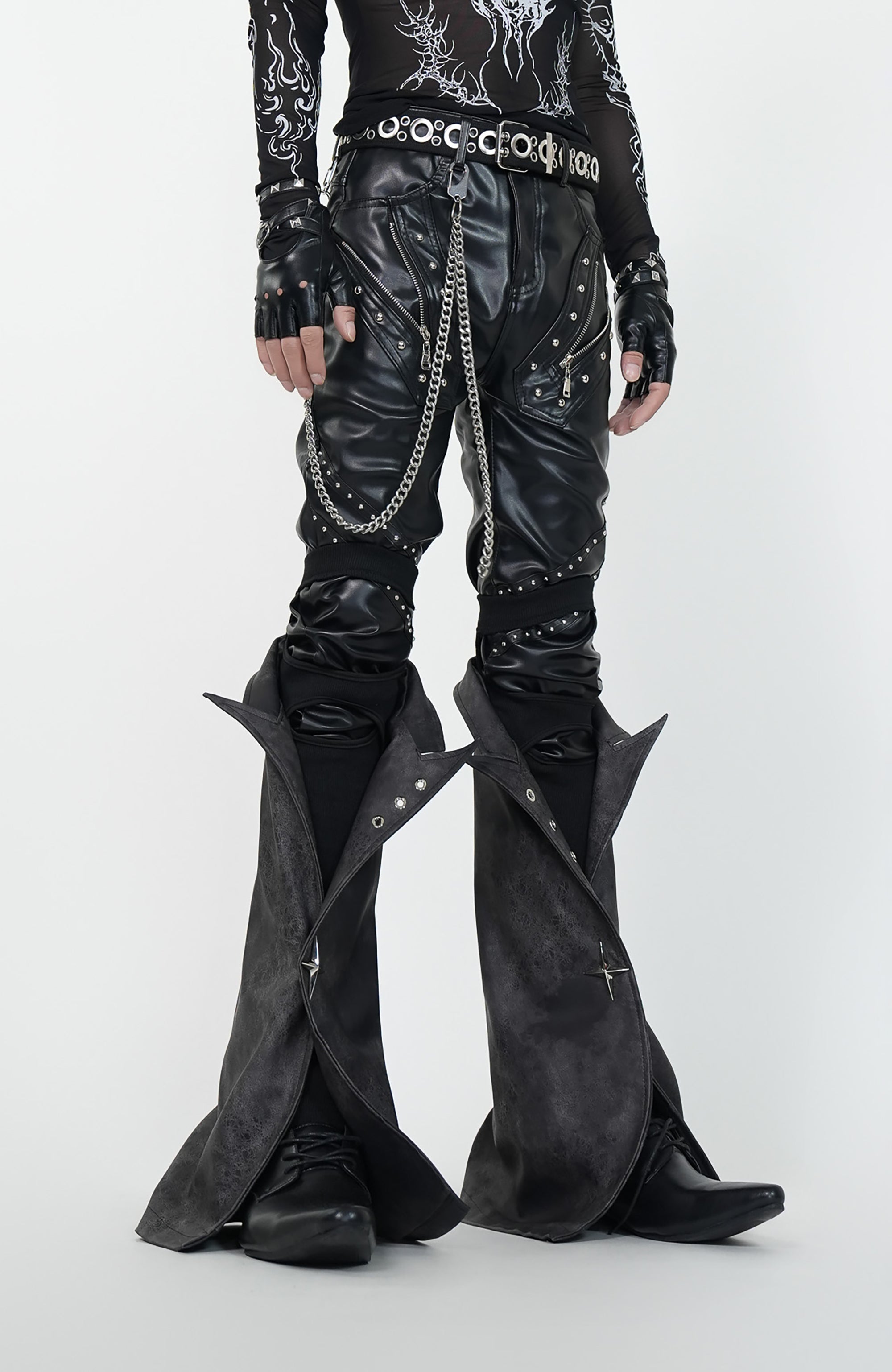 VE2 Convertible Moto Faux Leather Flare Pants