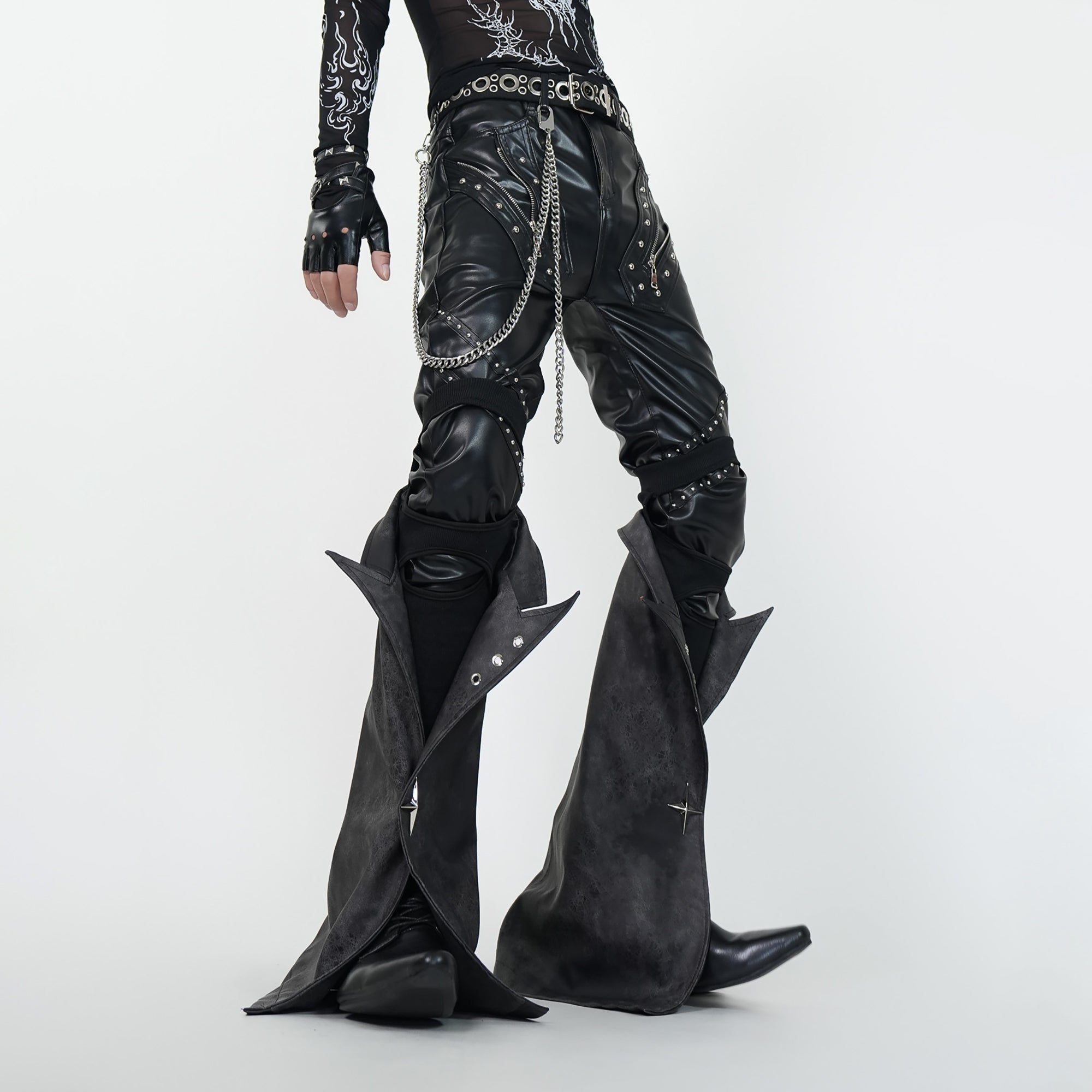VE2 Convertible Moto Faux Leather Flare Pants