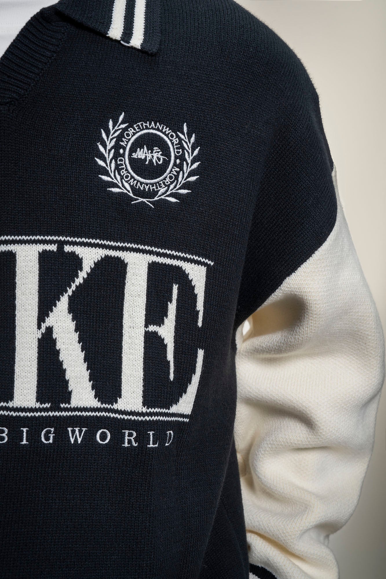 MAKEMORE Varsity Polo Collar Embroidered Badge Sweater