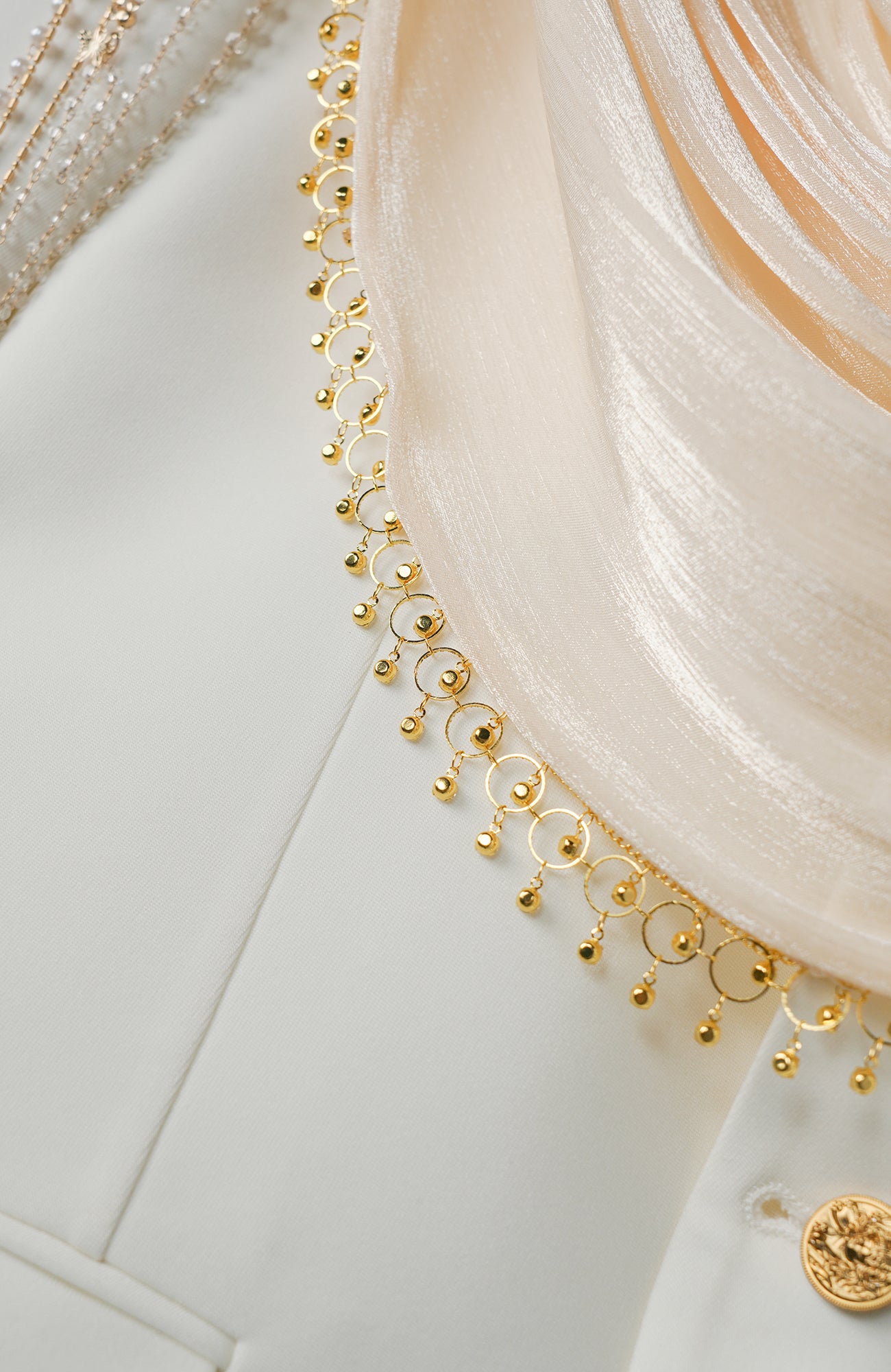 SHANG JIE Chain-Draped Sheer Overlay Blazer, premium urban and streetwear designers apparel on PROJECTISR.com, SHANG JIE