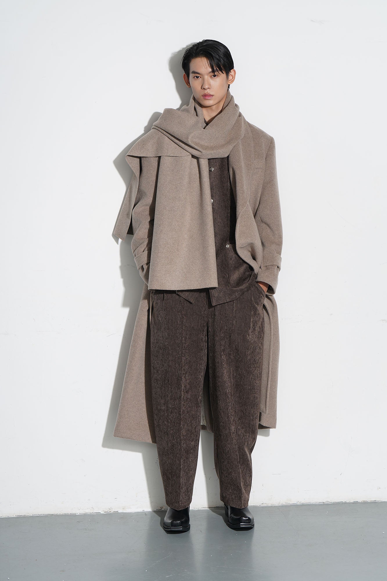 ORAL UTOPIA Wool Blended Double-Breasted Long Coat