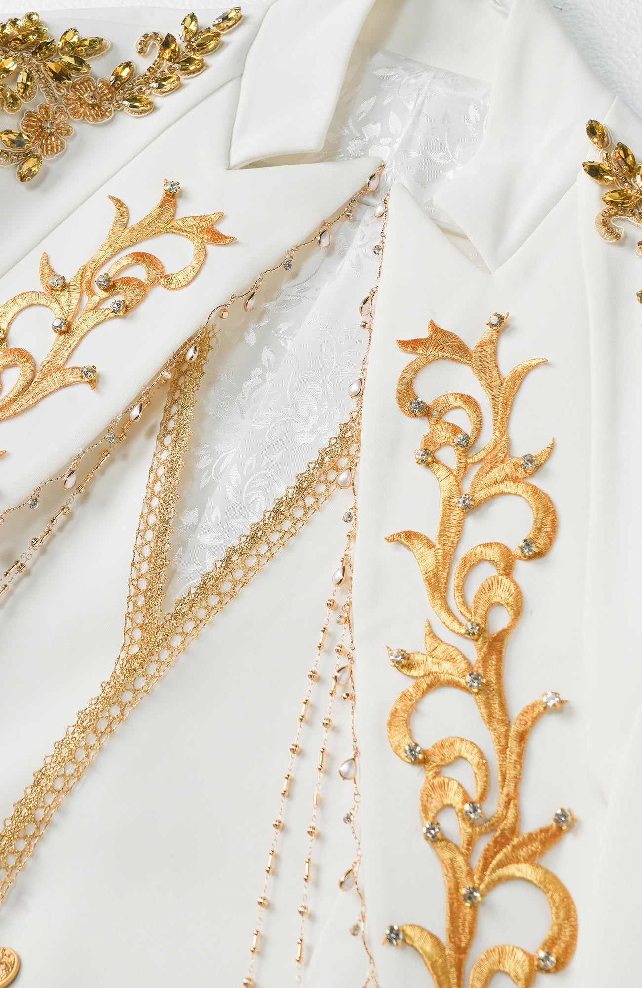 SHANG JIE Baroque Embroidered Chain-Draped Blazer, premium urban and streetwear designers apparel on PROJECTISR.com, SHANG JIE