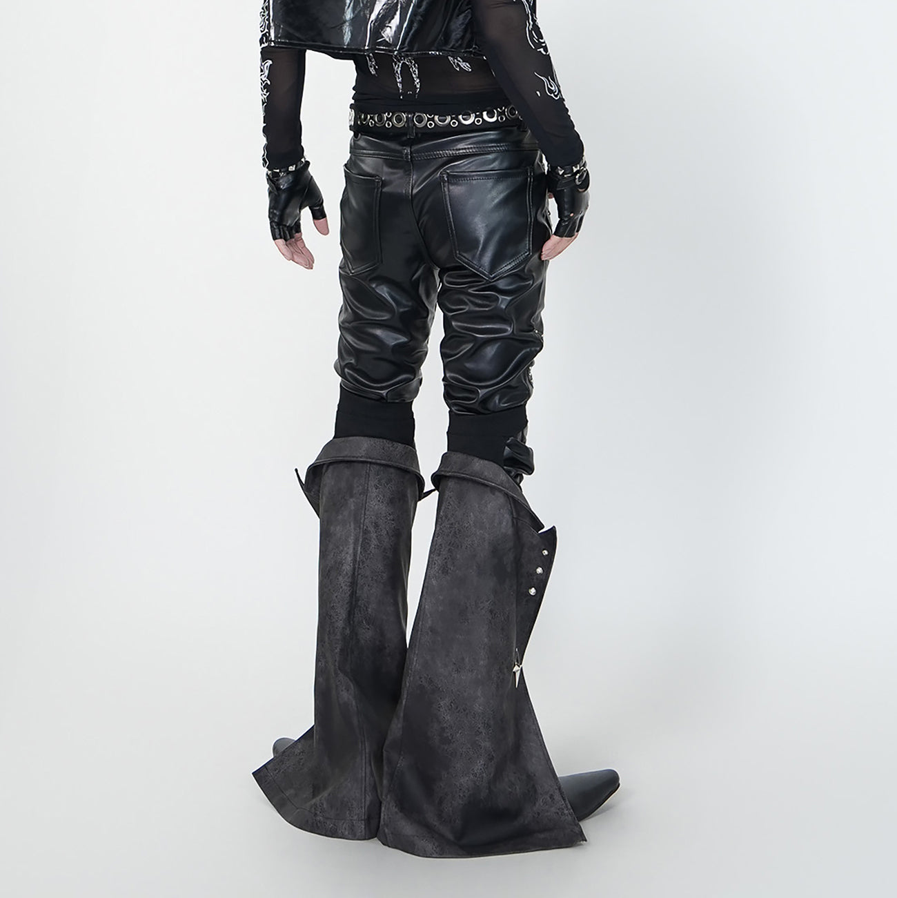 VE2 Convertible Moto Faux Leather Flare Pants