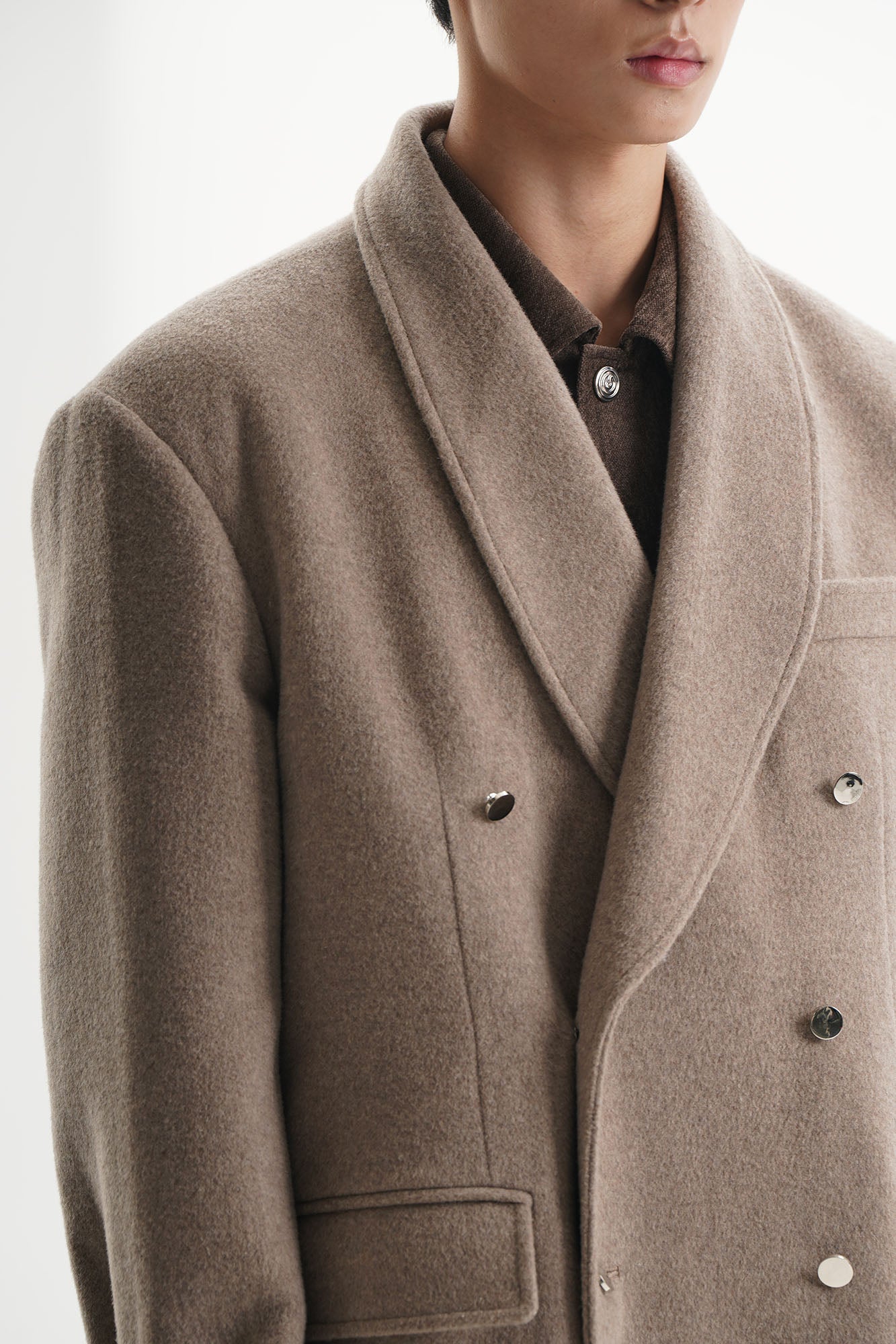 ORAL UTOPIA Wool Blended Double-Breasted Long Coat