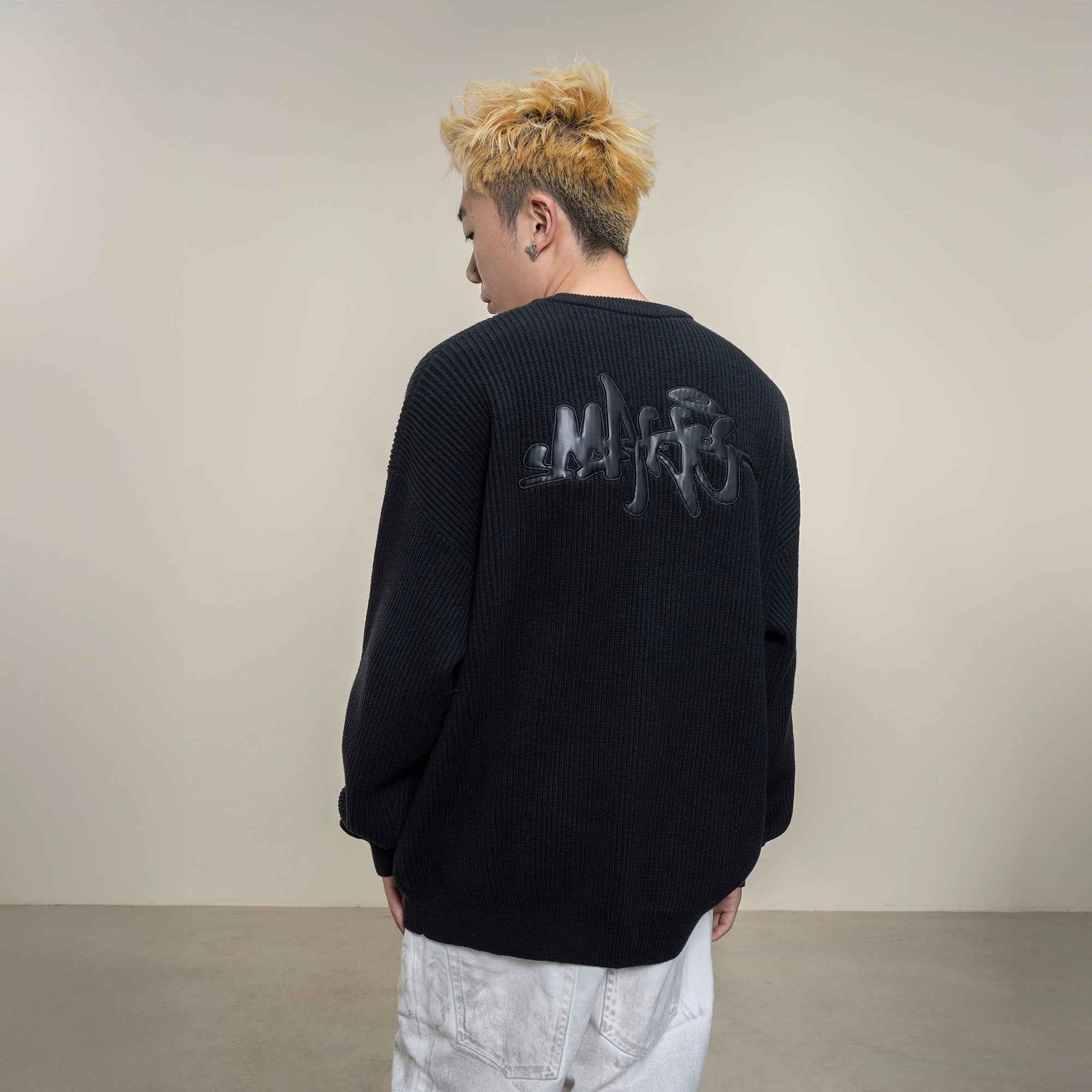 MAKEMORE Embossed Logo Rib Sweater