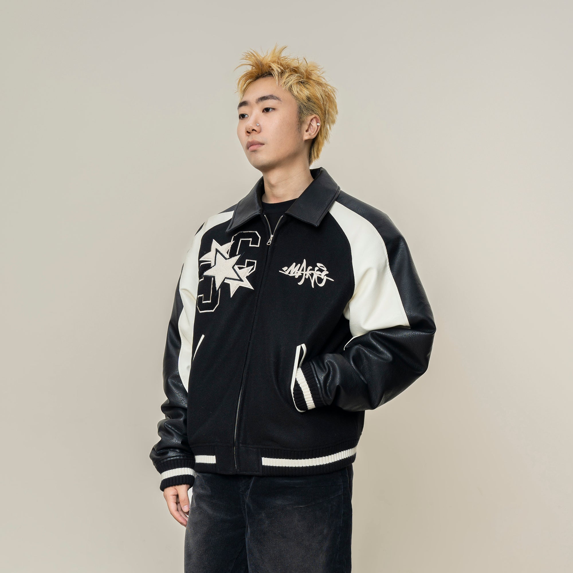 MAKEMORE Contrast Panel LOGO Patch Padded Jacket