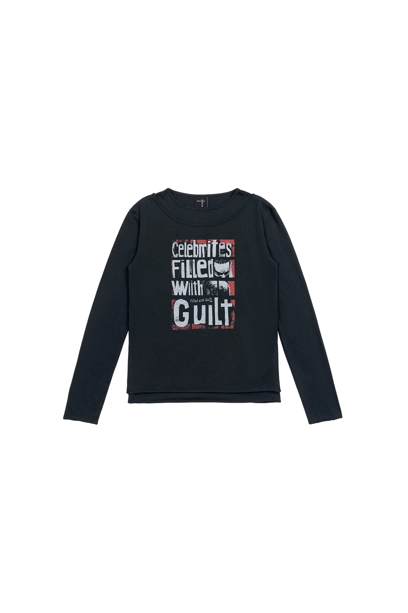 SAVAGEGROWTHWORLD Graphic Double-Layer Neckline Long-Sleeve Tee, premium urban and streetwear designers apparel on PROJECTISR.com, SAVAGEGROWTHWORLD