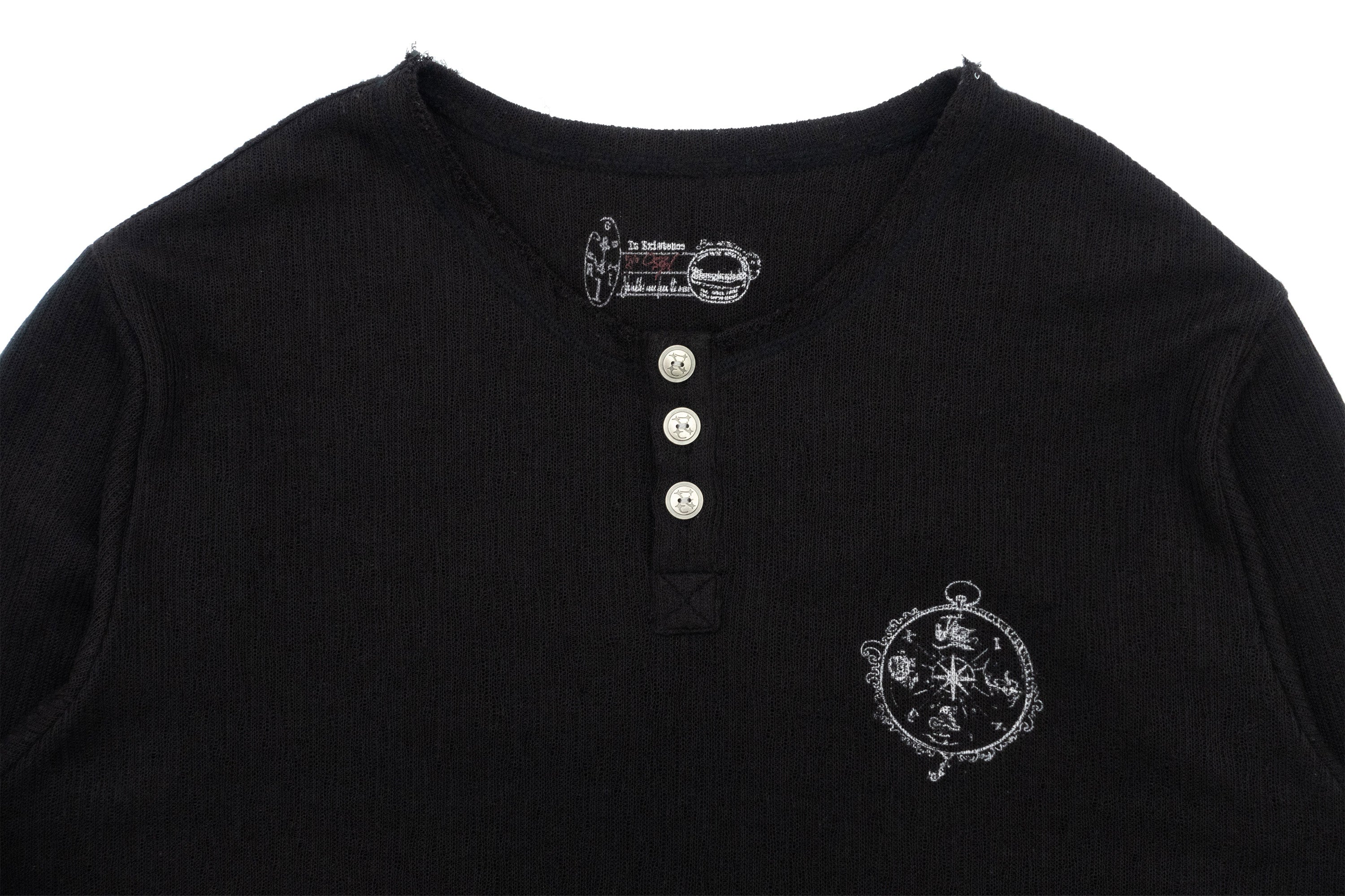 IN EXISTENCE Raw Hem Henley Long-Sleeve Tee