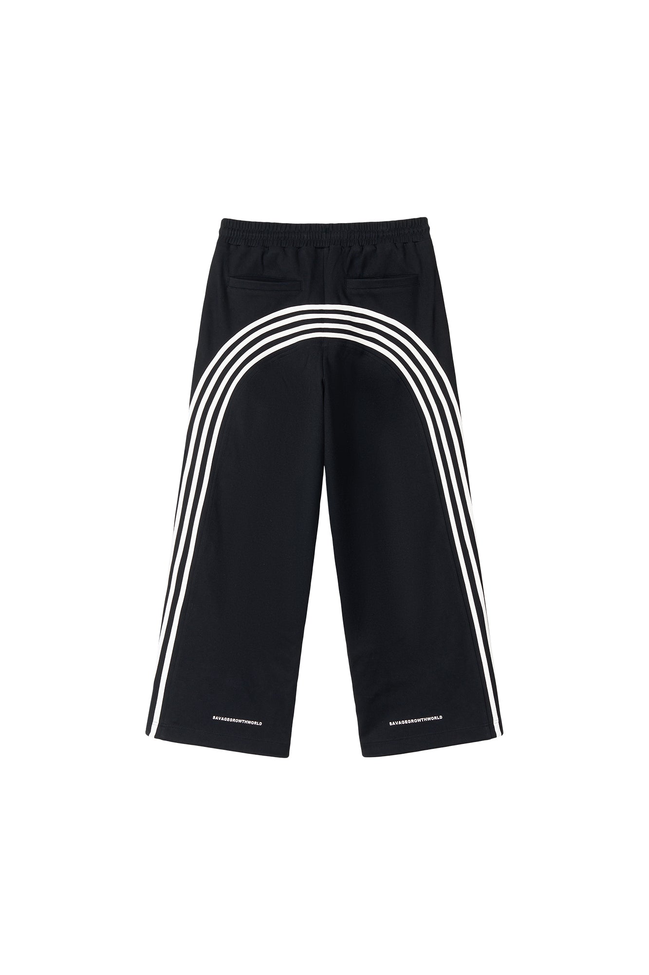 SAVAGEGROWTHWORLD Back-Arc Striped Graphic Track Pants, premium urban and streetwear designers apparel on PROJECTISR.com, SAVAGEGROWTHWORLD