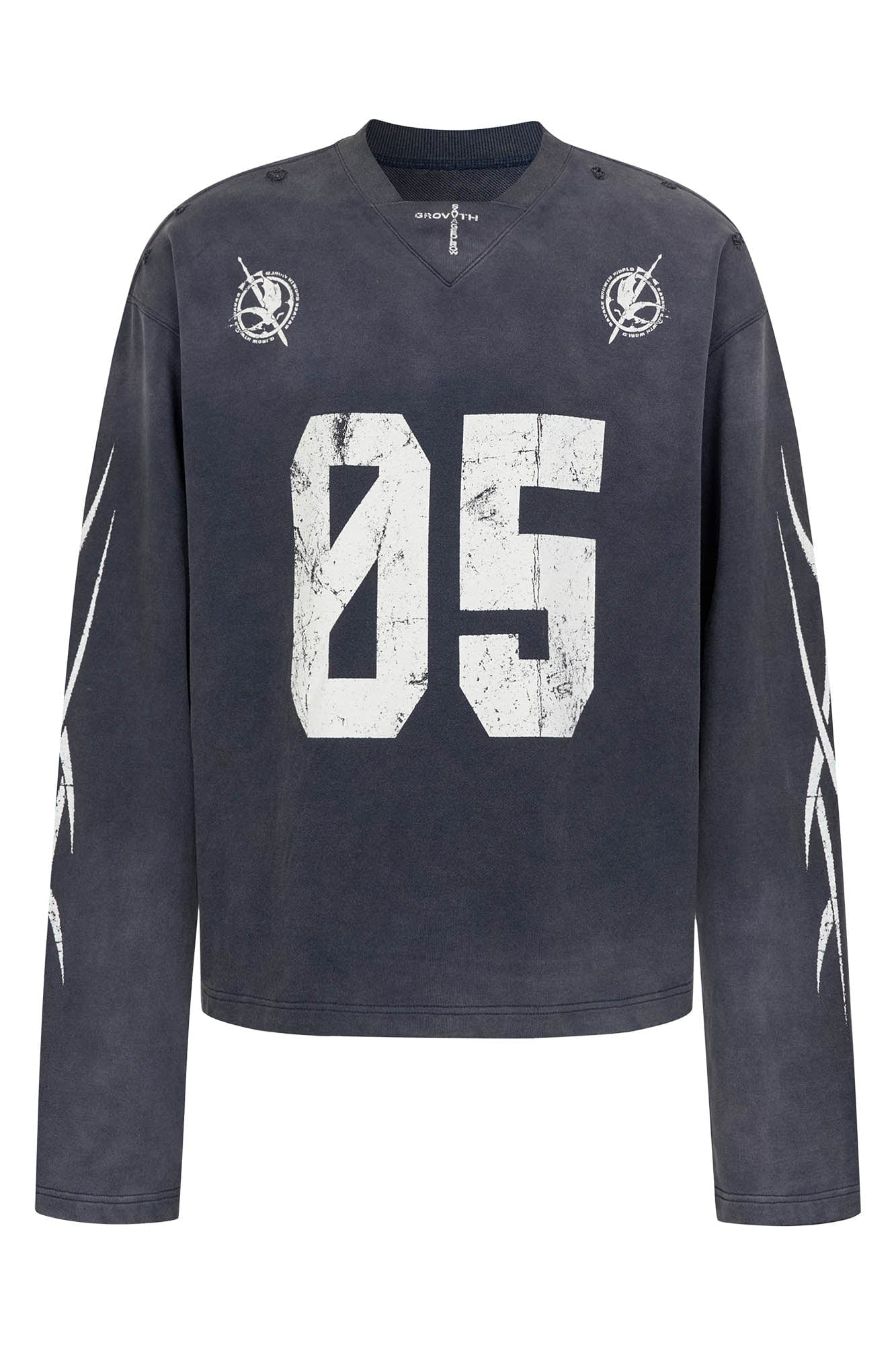 SAVAGEGROWTHWORLD No.5 Distressed Long-Sleeve Tee, premium urban and streetwear designers apparel on PROJECTISR.com, SAVAGEGROWTHWORLD
