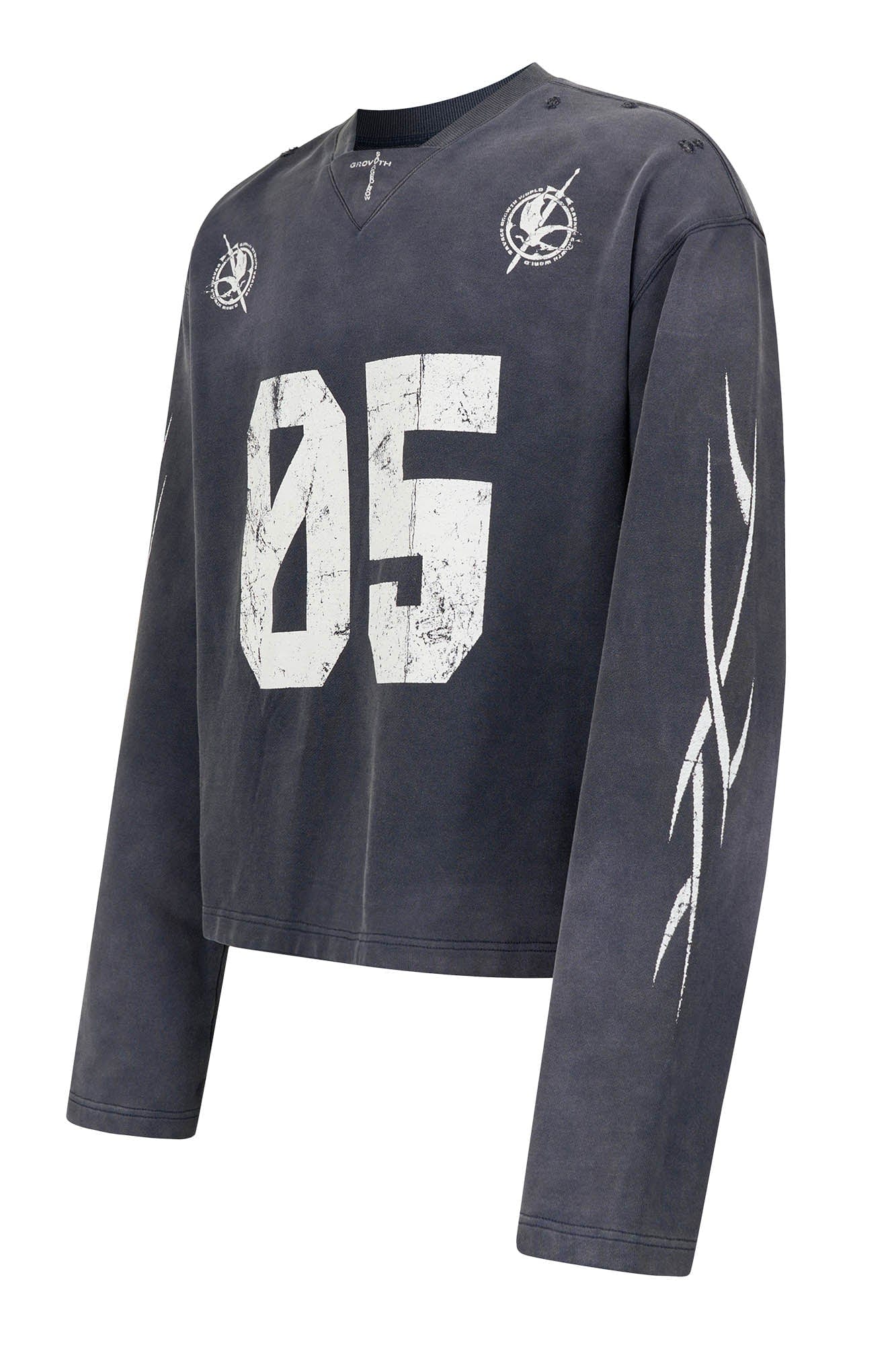 SAVAGEGROWTHWORLD No.5 Distressed Long-Sleeve Tee, premium urban and streetwear designers apparel on PROJECTISR.com, SAVAGEGROWTHWORLD