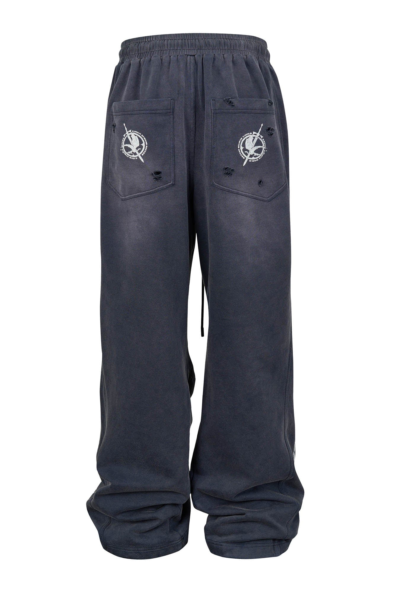 SAVAGEGROWTHWORLD Distressed Pleated Drawstring Baggy Pants, premium urban and streetwear designers apparel on PROJECTISR.com, SAVAGEGROWTHWORLD