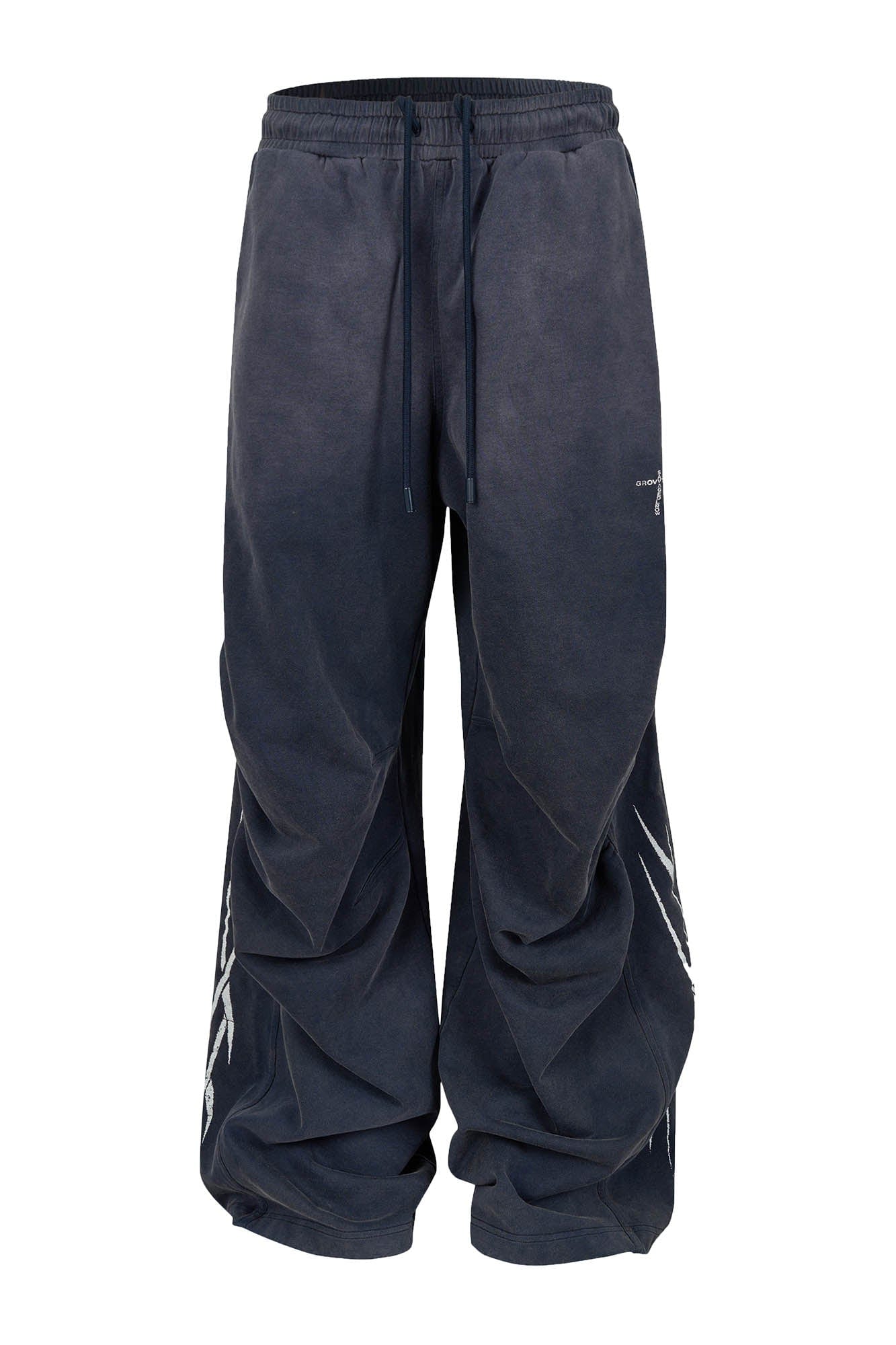 SAVAGEGROWTHWORLD Distressed Pleated Drawstring Baggy Pants, premium urban and streetwear designers apparel on PROJECTISR.com, SAVAGEGROWTHWORLD