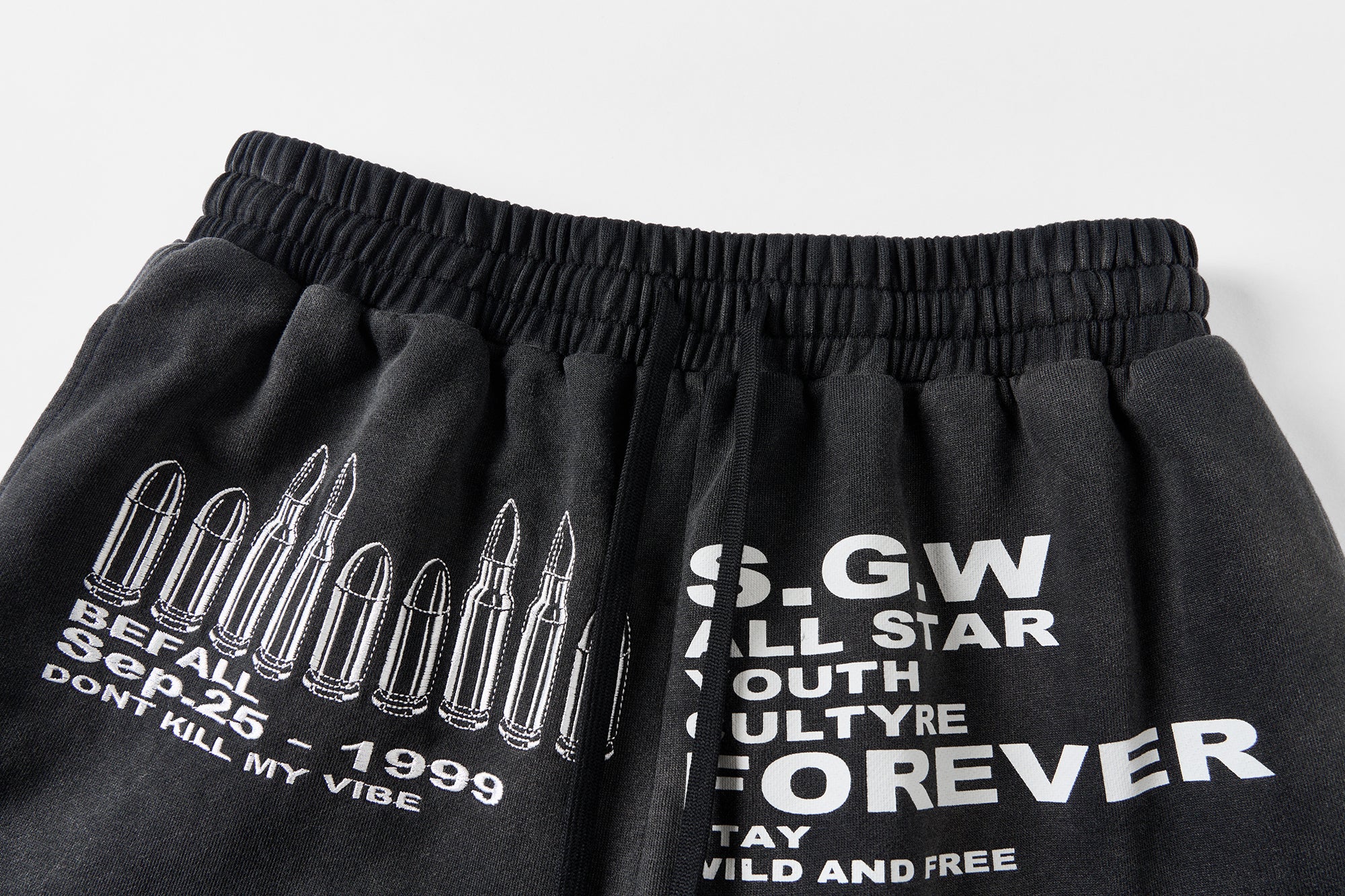 SAVAGEGROWTHWORLD Bullet Graphic Washed Wide-Leg Sweatpants, premium urban and streetwear designers apparel on PROJECTISR.com, SAVAGEGROWTHWORLD