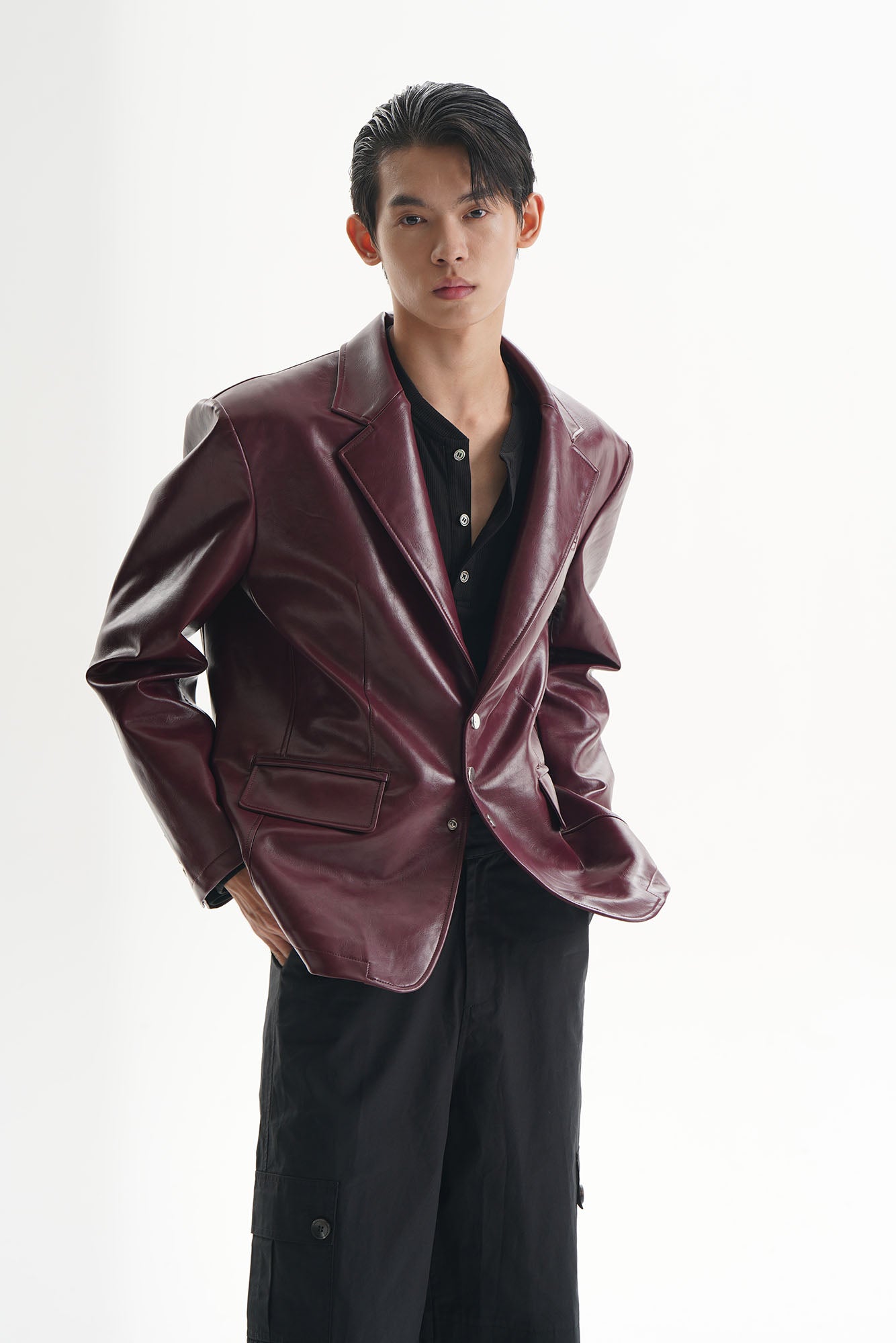ORAL UTOPIA Glossy PU Blazer Ancora Red, premium urban and streetwear designers apparel on PROJECTISR.com, ORAL UTOPIA