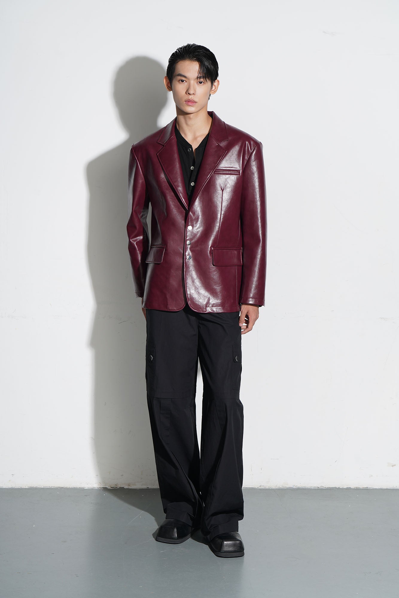 ORAL UTOPIA Glossy PU Blazer Ancora Red, premium urban and streetwear designers apparel on PROJECTISR.com, ORAL UTOPIA