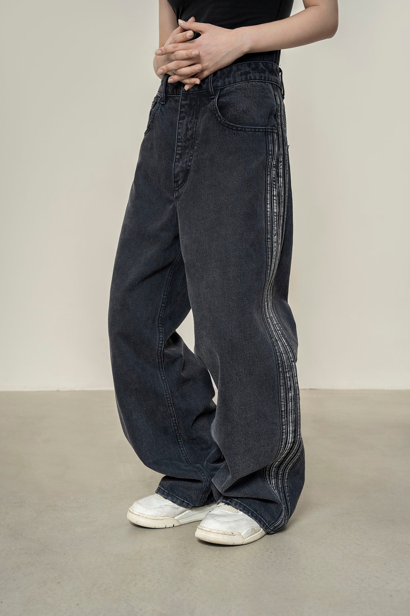 MAKEMORE Washed Side Striped Oversized Jeans(延后,暂无定价), premium urban and streetwear designers apparel on PROJECTISR.com, MAKEMORE