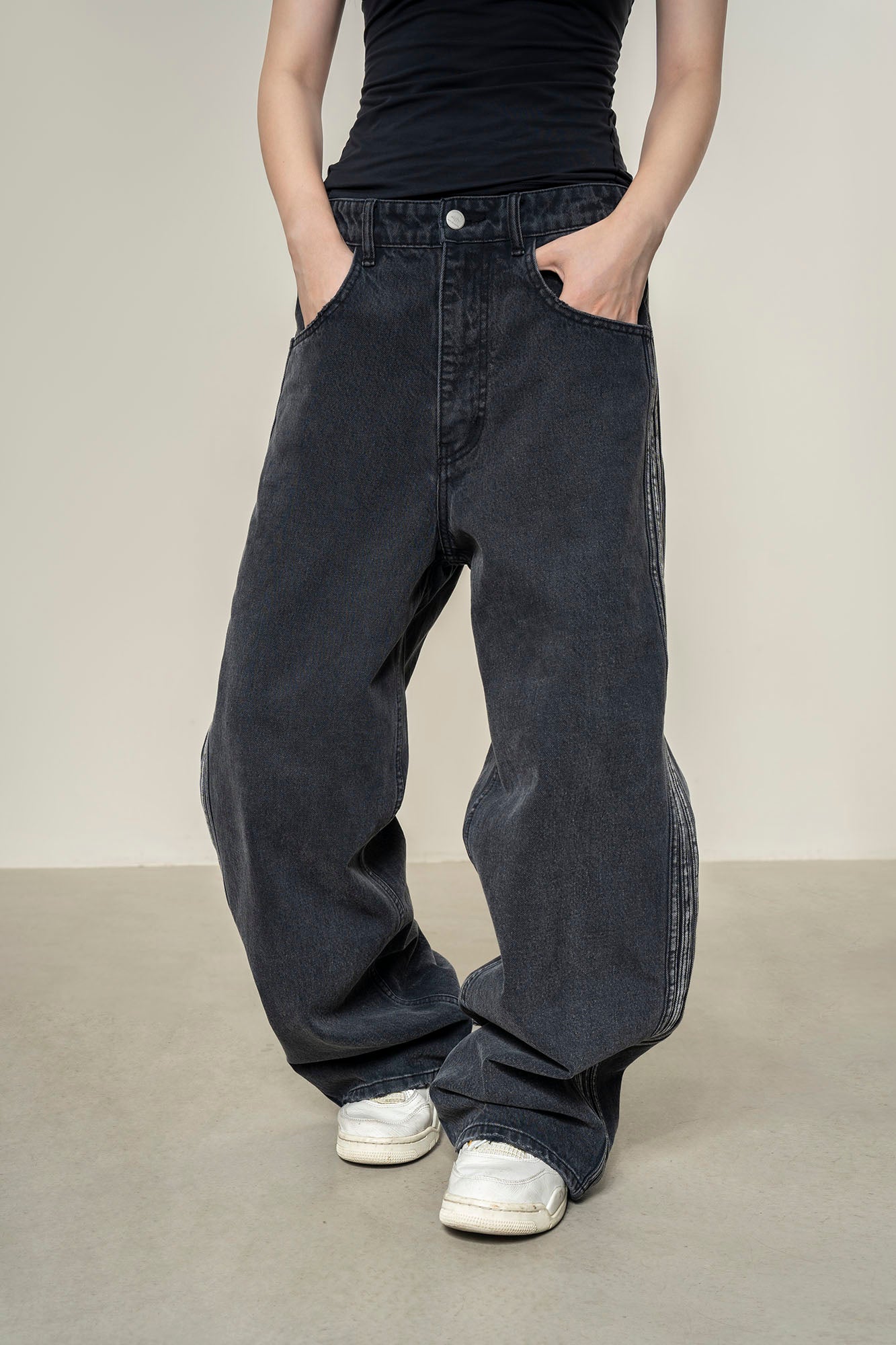 MAKEMORE Washed Side Striped Oversized Jeans(延后,暂无定价), premium urban and streetwear designers apparel on PROJECTISR.com, MAKEMORE