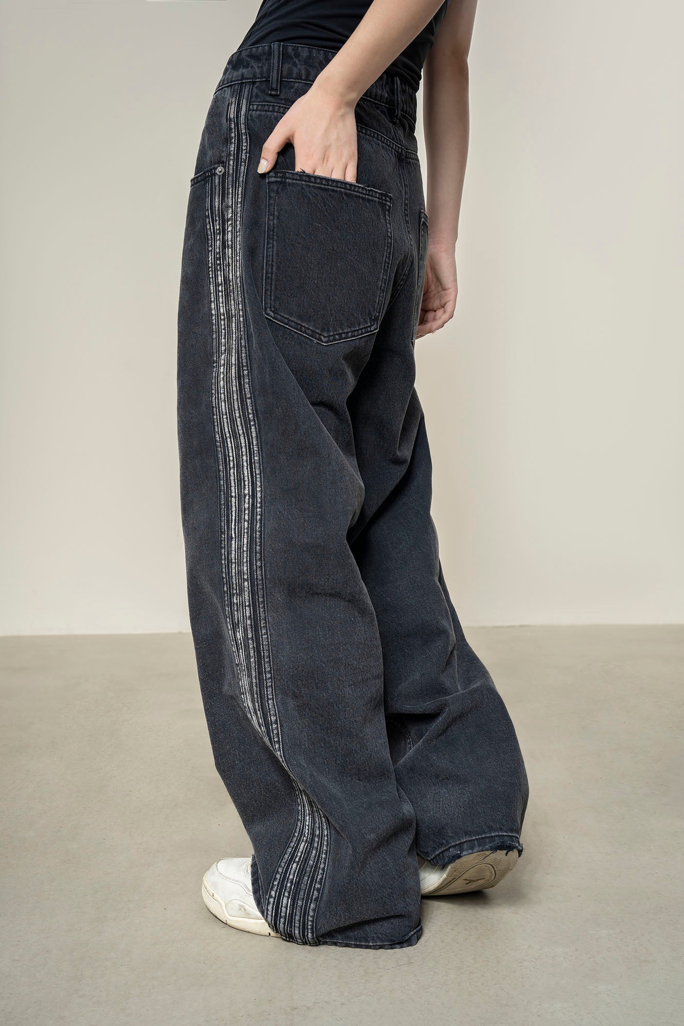 MAKEMORE Washed Side Striped Oversized Jeans(延后,暂无定价), premium urban and streetwear designers apparel on PROJECTISR.com, MAKEMORE