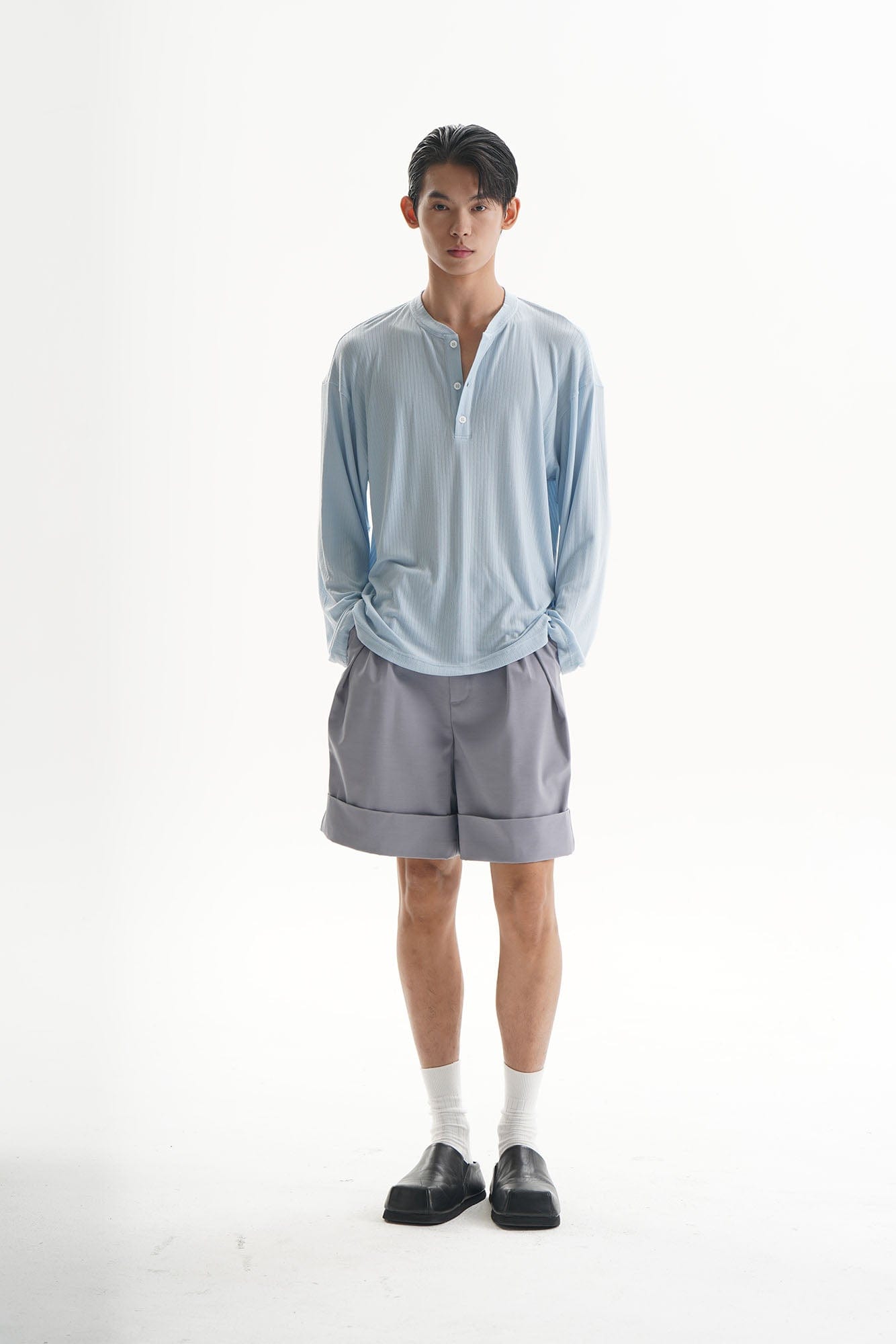 ORAL UTOPIA Essential Pleated Acetate Cuffed Shorts, premium urban and streetwear designers apparel on PROJECTISR.com, ORAL UTOPIA
