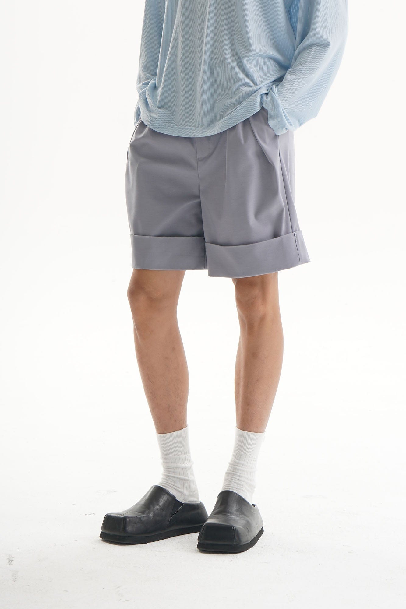 ORAL UTOPIA Essential Pleated Acetate Cuffed Shorts, premium urban and streetwear designers apparel on PROJECTISR.com, ORAL UTOPIA