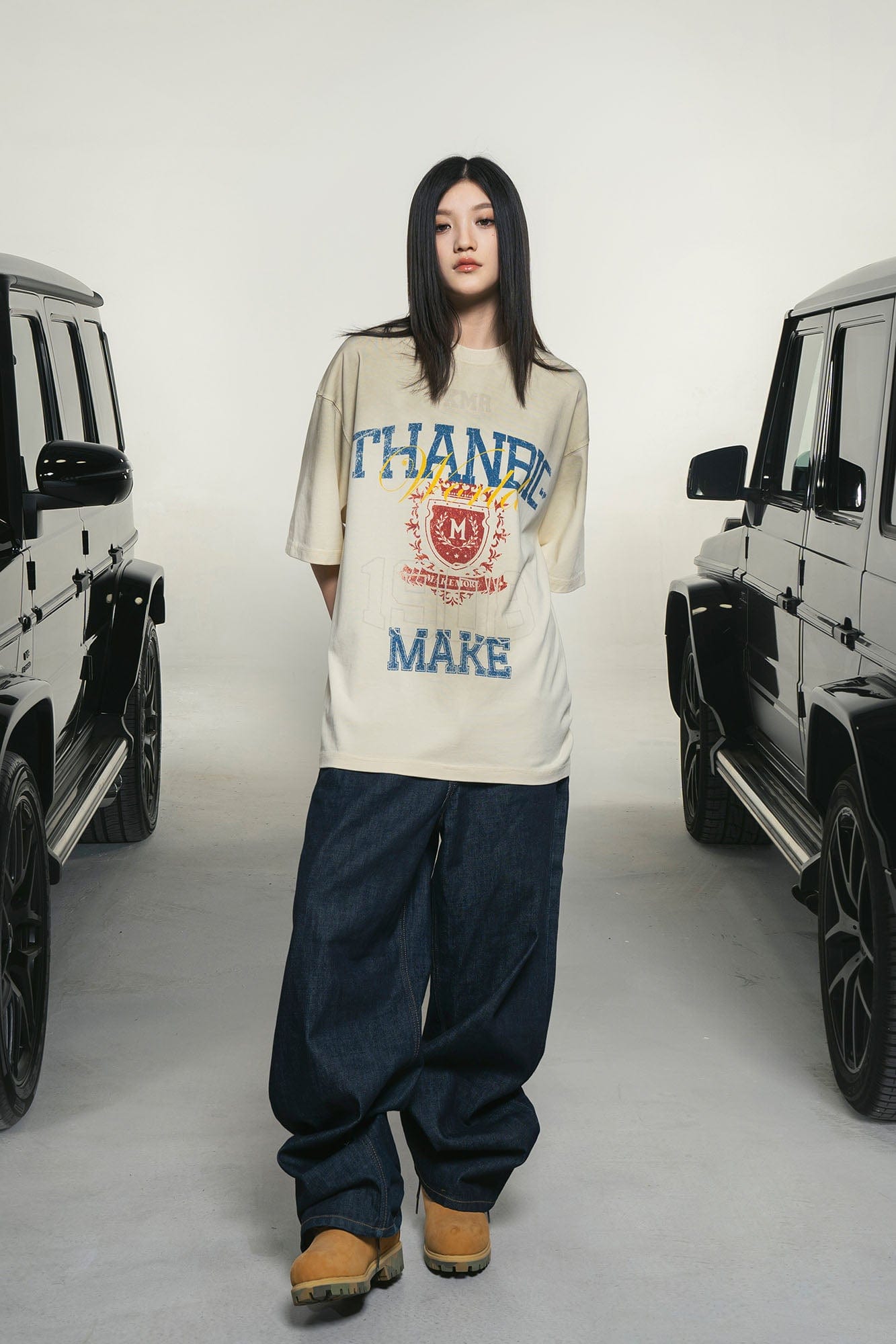 MAKEMORE Retro Distressed Gradient Graphics Oversized T-Shirt, premium urban and streetwear designers apparel on PROJECTISR.com, MAKEMORE