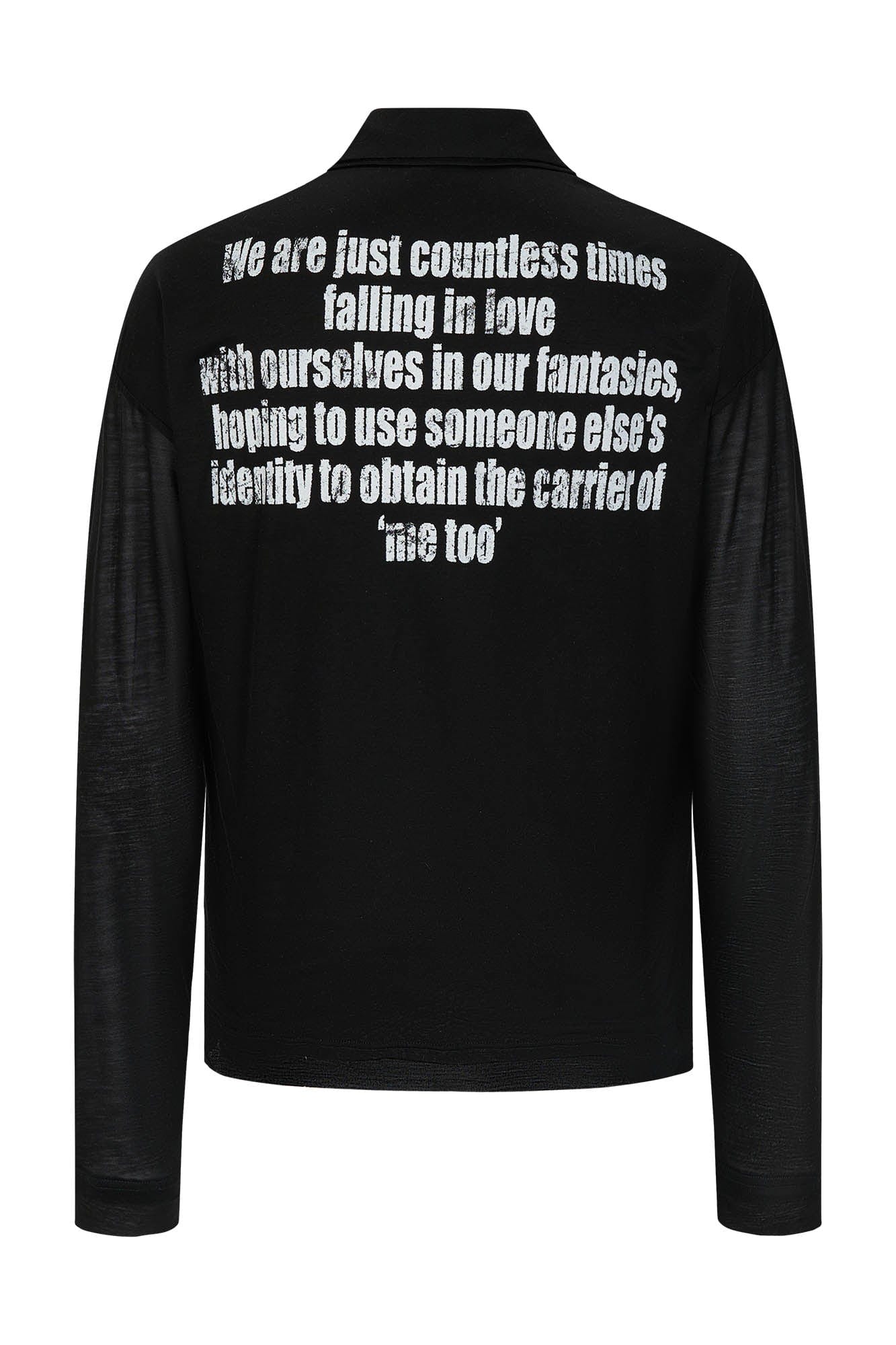 SAVAGEGROWTHWORLD Layered-Collar Slogan Polo Long-Sleeve T-Shirt