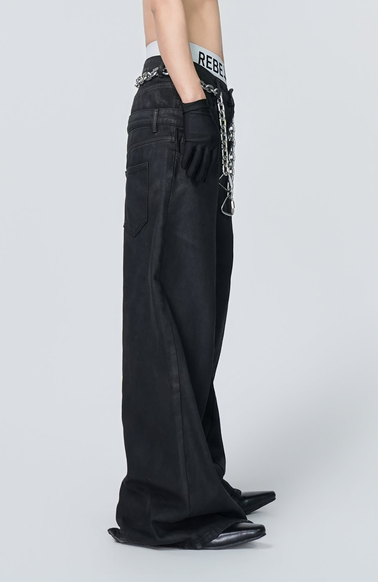 VE2 Coated Double Waist Wide-Leg Jeans
