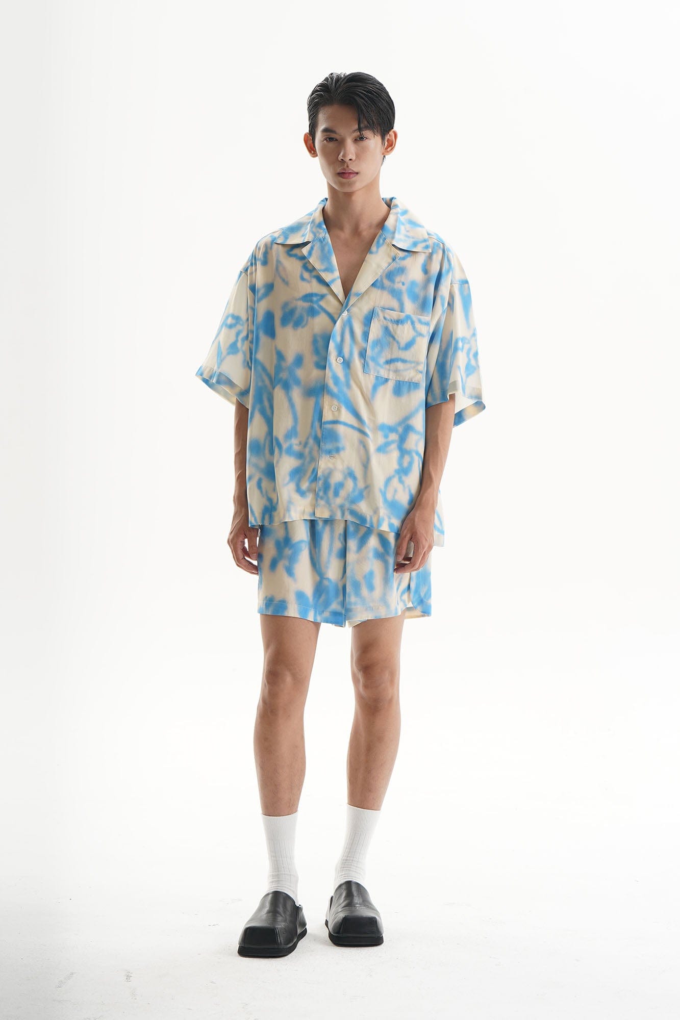 ORAL UTOPIA Airbrushed Floral Tencel Drawstring Shorts, premium urban and streetwear designers apparel on PROJECTISR.com, ORAL UTOPIA