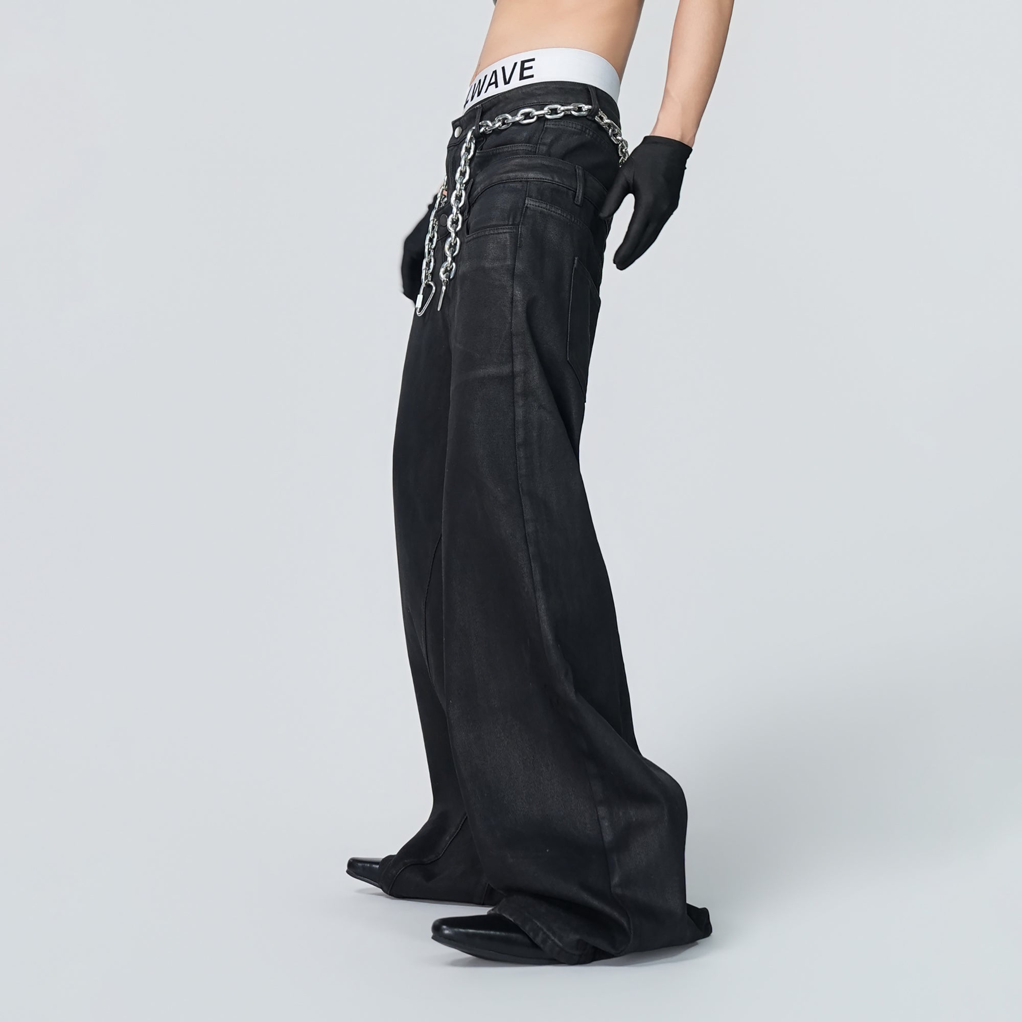VE2 Coated Double Waist Wide-Leg Jeans
